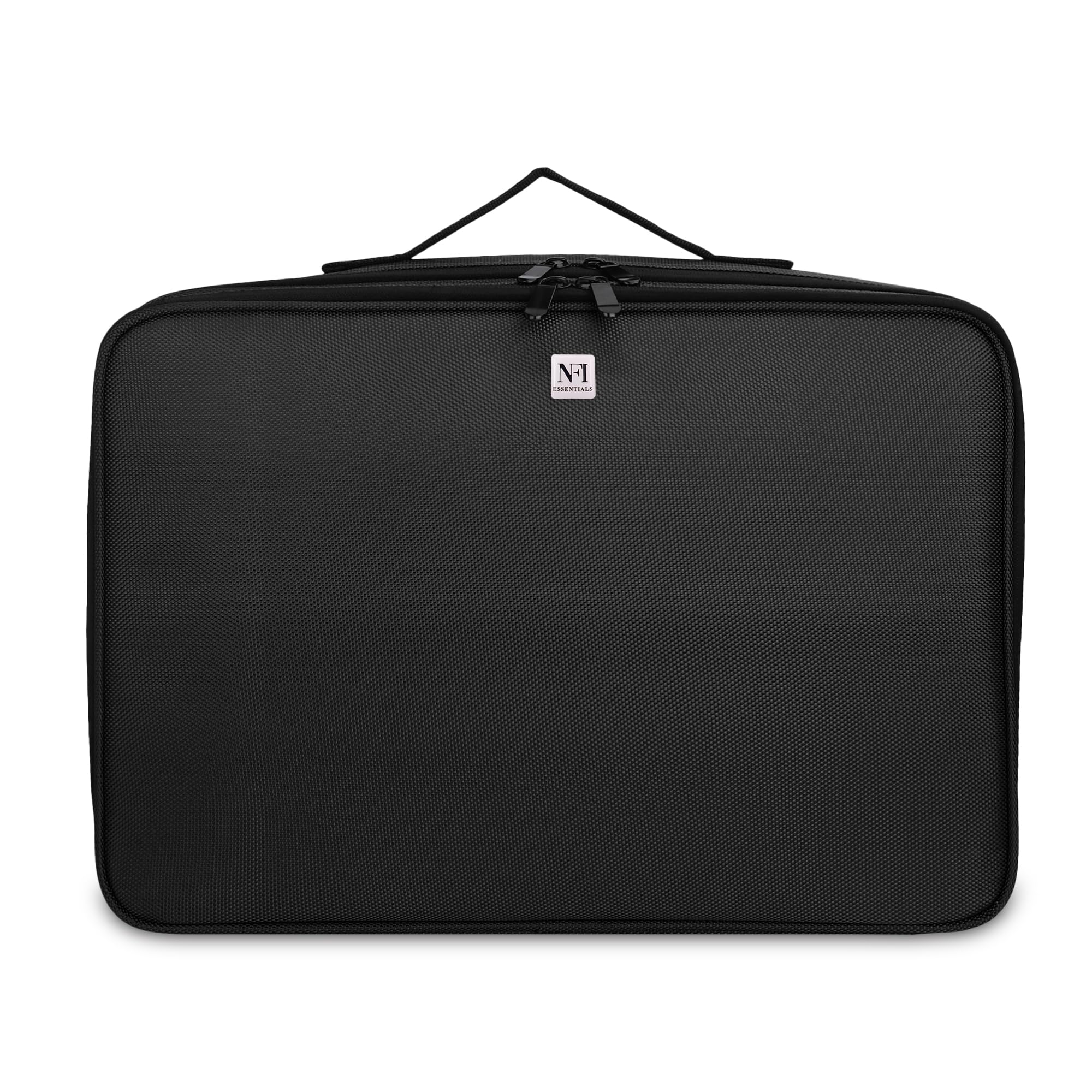 NFI essentials Cosmetic Case Large Makeup Bag Professional Train Case 16" Travel Make up Organizer Brush Holder Water Resistance Makeup Artist, 3 Layer with Adjustable Strap - Image 9 thumbnail
