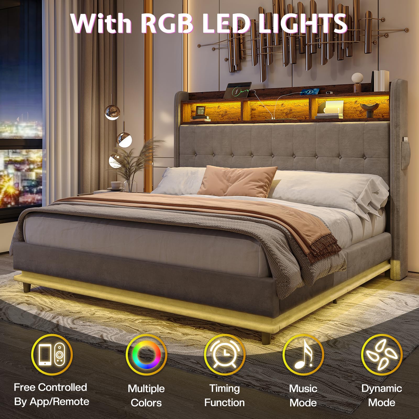 Amazon｜Jocisland クイーンサイズ ベッドフレーム 油圧式リフトアップ