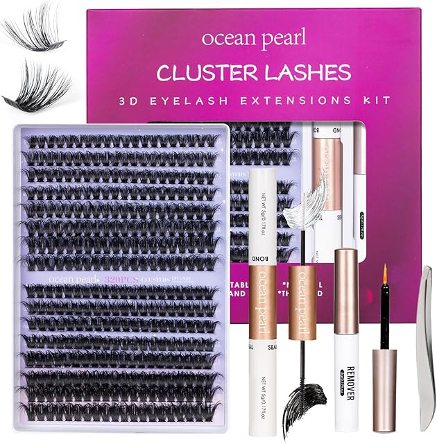 3D Thick Eyelash Extension Kit 320 Pcs Fluffy Cluster Lashes 60D+80D 10-16mm Lash Extension Kit Individual Eyelashes with Bond and Seal Glue Tweezers False Eyelashes Set for Beginners (60D+80D)