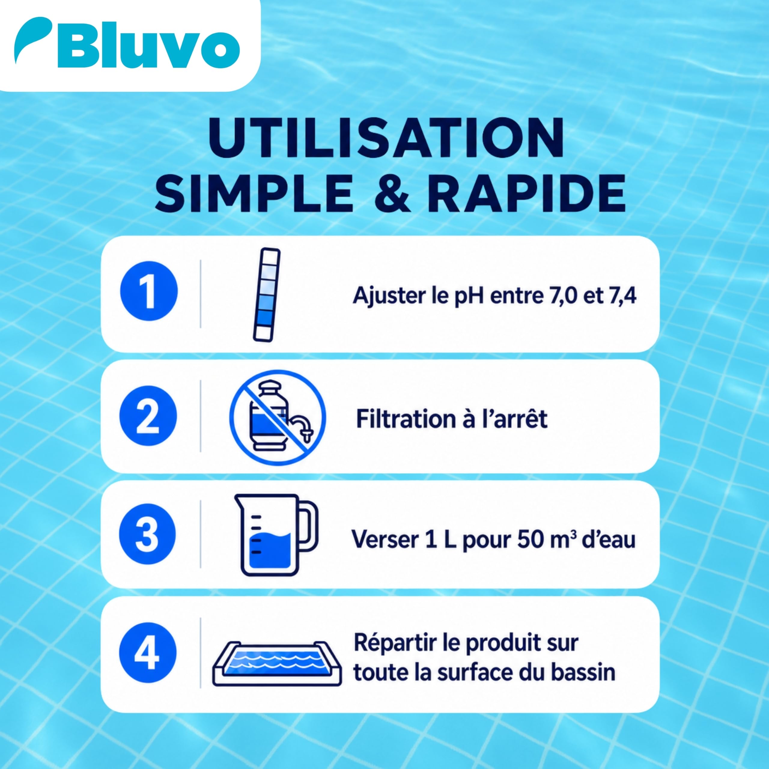 Bluvo Floculant Liquide Piscine 5L – Clarifiant pour Eau Trouble | Lutter Contre Les eaux Troubles | Produit pour Piscine | Fabriqué en France