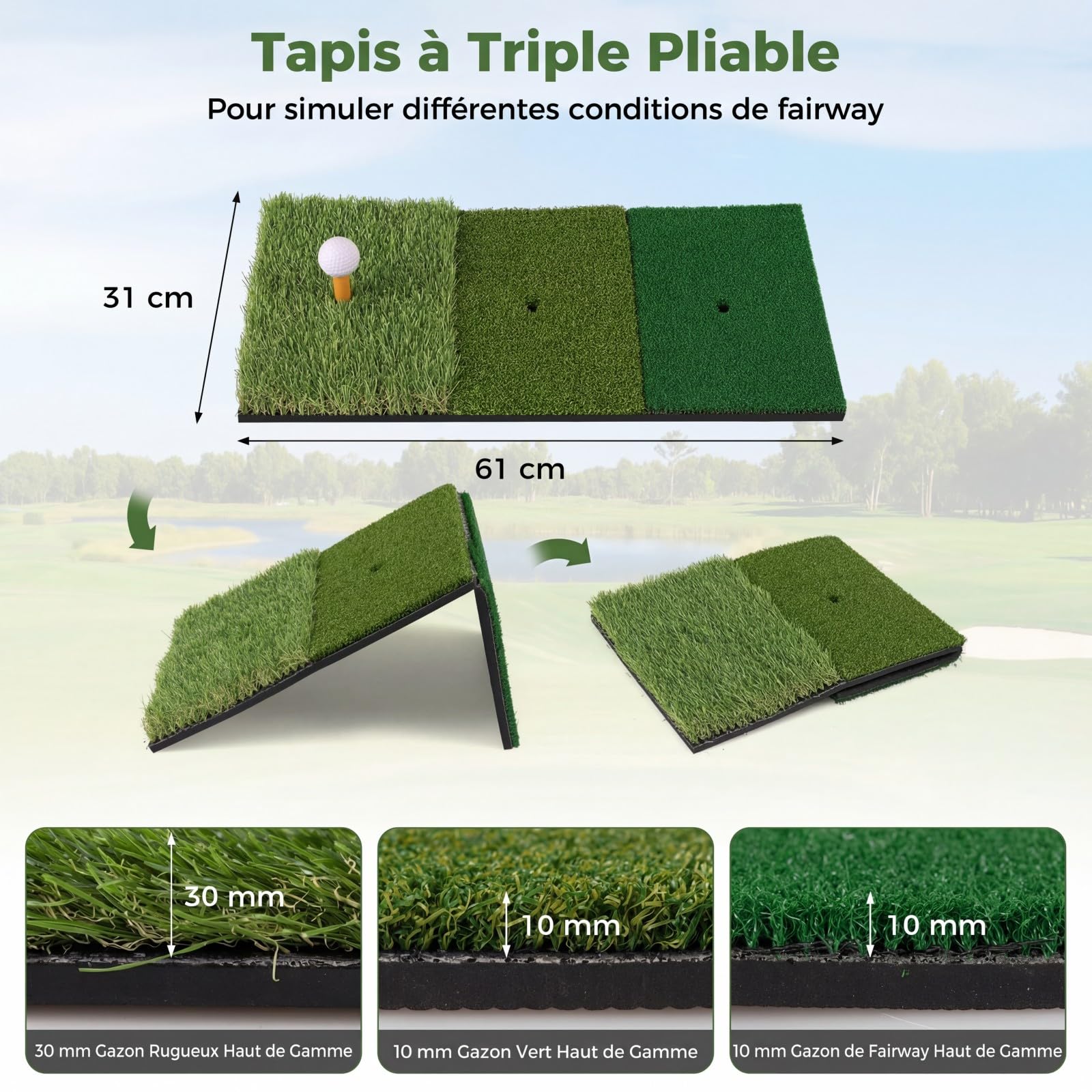 COSTWAY Filet de Golf 3x2M avec Cible Multiples, Filet d'Entraînement de Golf avec Tapis de Frappe Balles Tee Piquets Sac Transport, Intérieur&Extérieur au Drive Chip Swing, Débutant&Golfeur