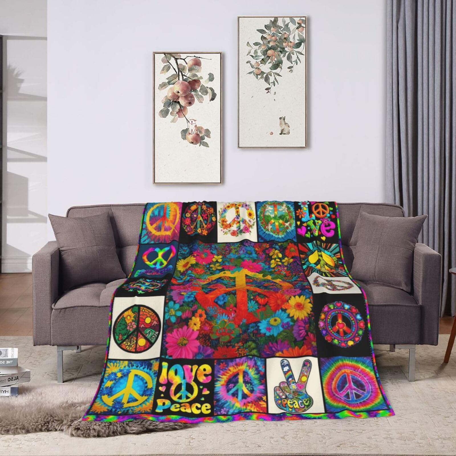 Peace Throw Blanket Soft Cozy Warm Blanket Women Men 60"X50" Throw for Couch Bedroom Home Decor