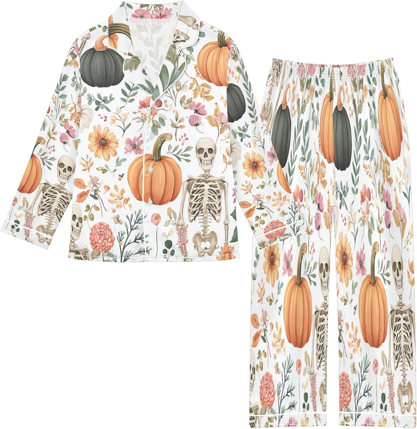 Silk Pajama Sets Long Sleeve Pajamas Soft Sleepwear 2 Piece Pjs Set