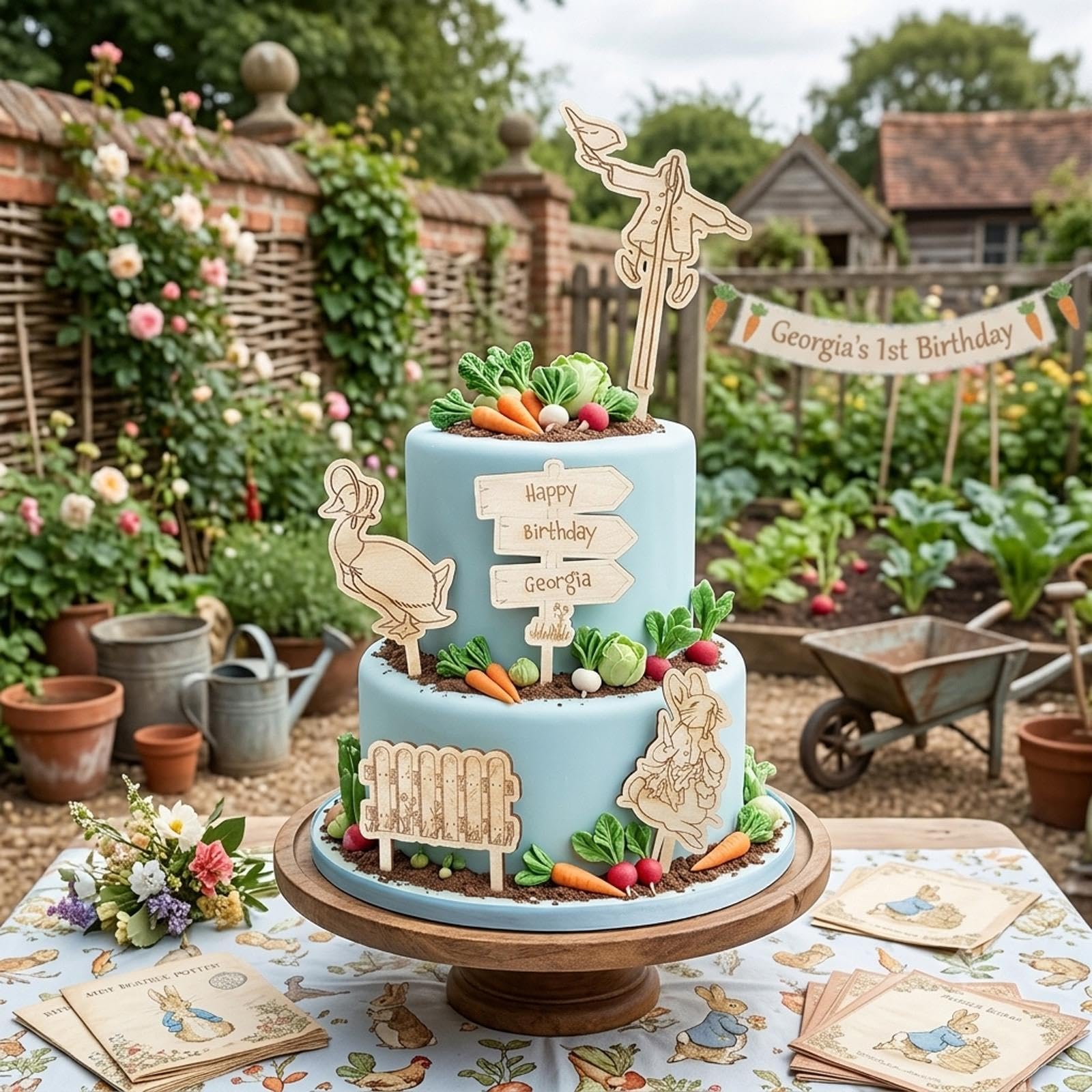 Personalised Peter Rabbit Cake Topper, Wooden Birthday Party Set (5 Piece)