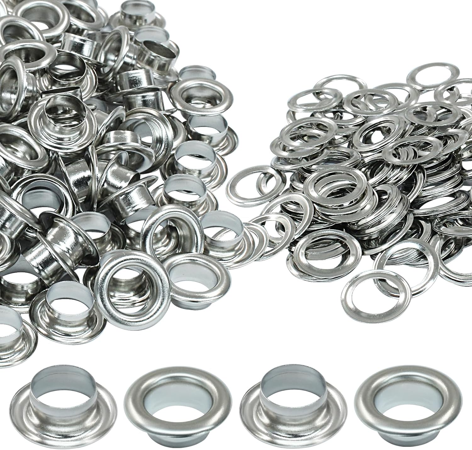 Litoexpe 8MM Grommets Eyelets 200 Pcs, Self Backing Eyelets for Bead Cores, Clothes, Leather, Canvas (Silver) Silver 8 MM
