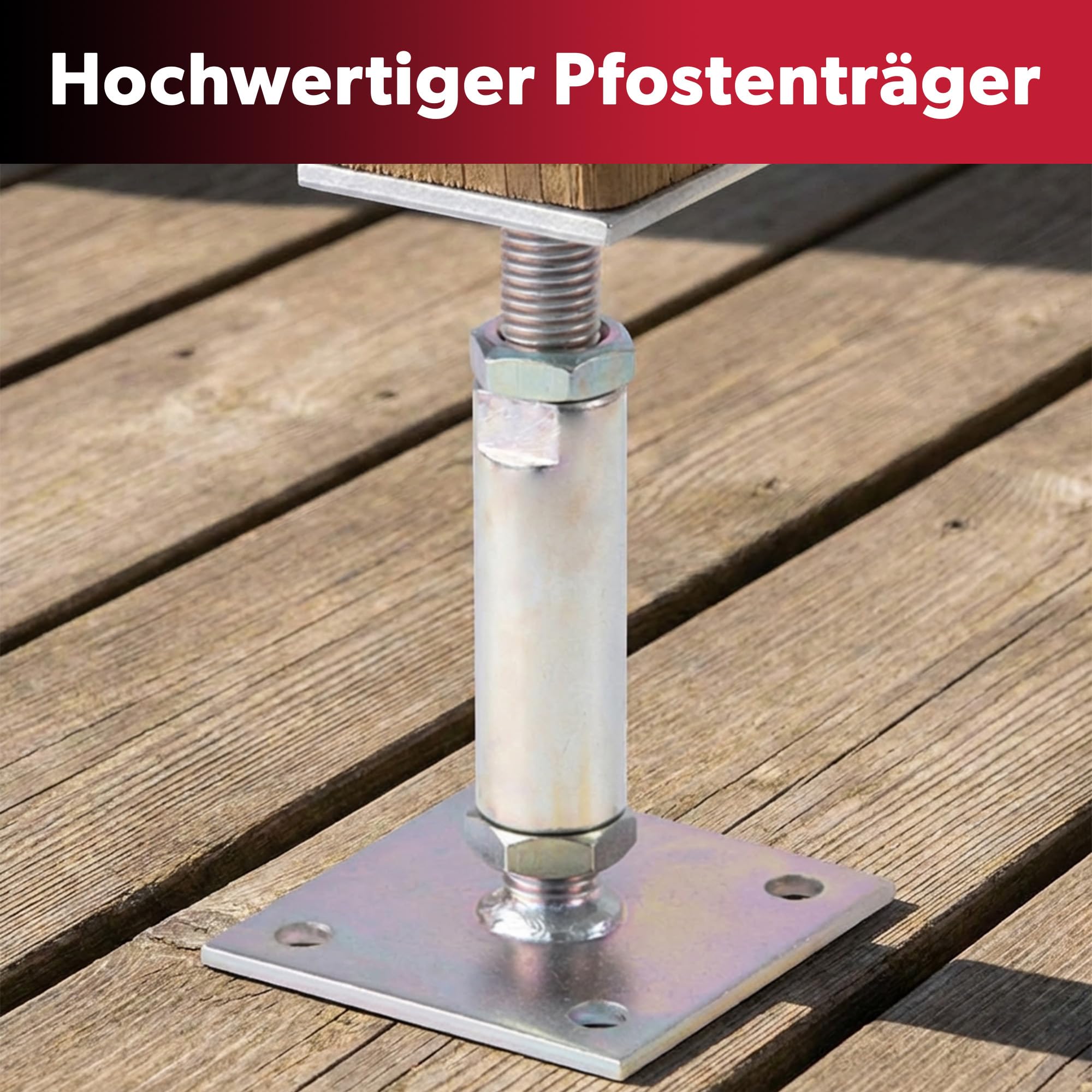 1x siwitec Pfostenträger höhenverstellbar 150-190 mm, aufschraubbar mit M20 Gewinde, feuerverzinkter Stahl, dickschichtpassiviert, Pfostenverbinder, Stützen höhenverstellbar, Pfostenträger verstellbar