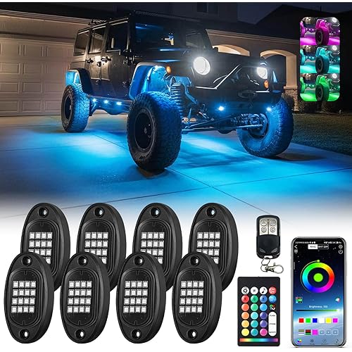 8Pods Segmented RGB LED Rock Lights Kit for Jeep Trucks UTV ATV Golf Cart RZR SXS Offroad Four Wheeler with APP/RF Remote, Multi Color Underglow Light Waterproof Music Neon Underbody 12V
