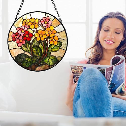 Miniatura 4 de Atrapasoles para colgar vidrieras, flores amarillas y rojas, para ventana, puerta, decoración del hogar, plantas verdes, atrapasoles, Navidad, Día