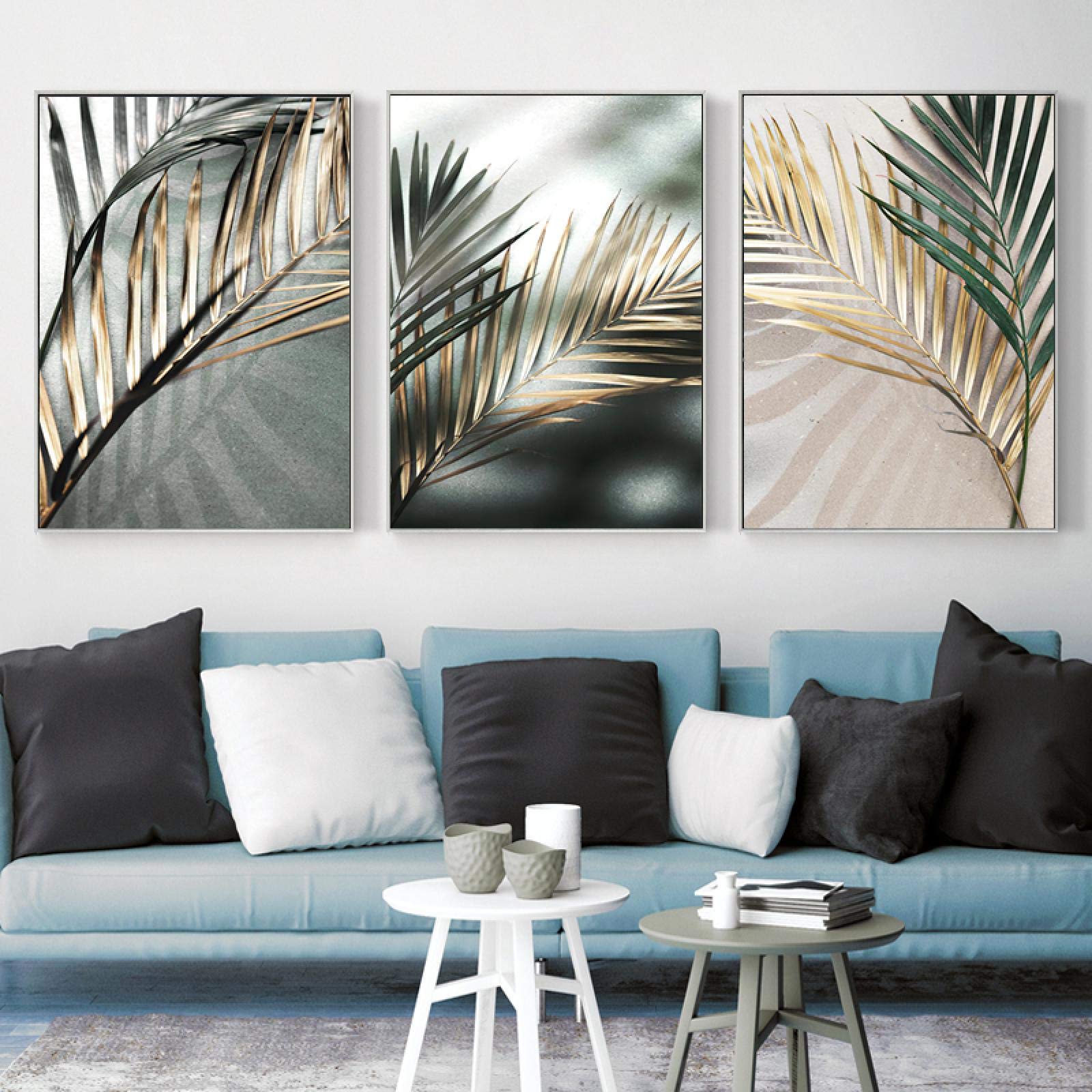 Rumlly Arte de Pared nórdico Hoja de Palma Dorada Planta Lienzo Pintura Cartel impresión Imagen botánica decoración escandinava Obra de Arte 50x70cmx3 sin Marco