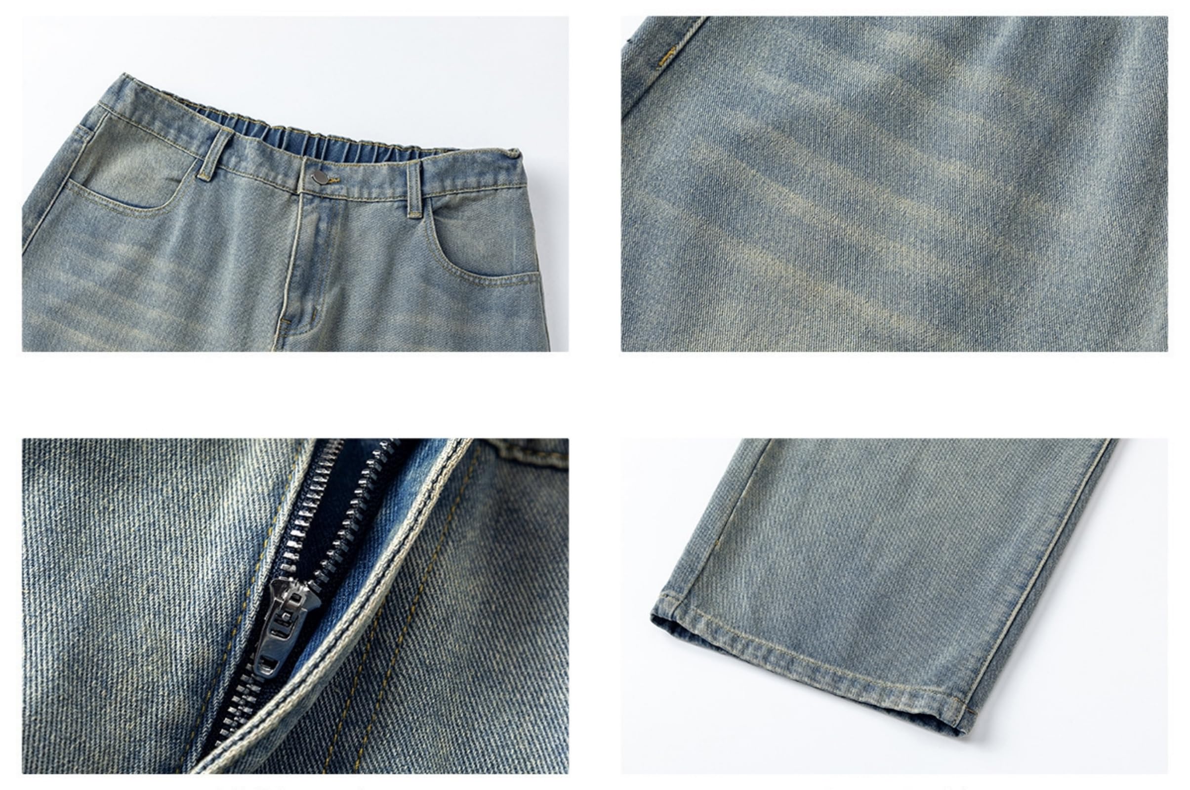 PADOLA Jeans Uomo Vintage Baggy Vita Elastica Pantaloni Lavoro Larghi Finitura Lavata Lavaggio Sbiadito Multi Tasche