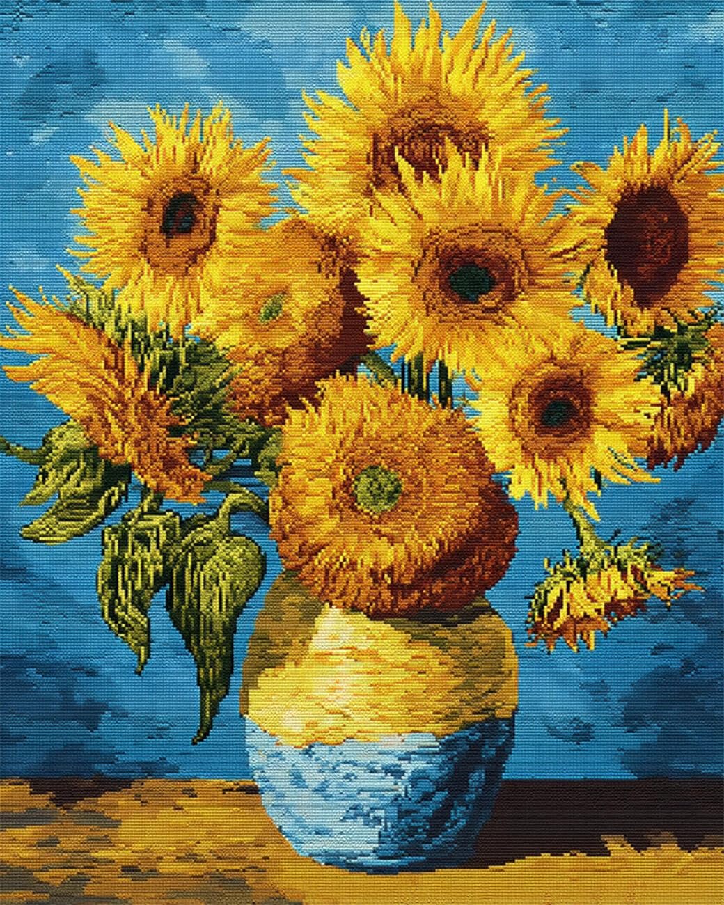 AMBATTERY Flowers DIY Beaded Cross Stitch Kits Sunflower Oil Painting Needlepoint Handcraft Kit DIY Beaded Painting 3D Tapestry Bead Cross Stitch Set 40x50cm