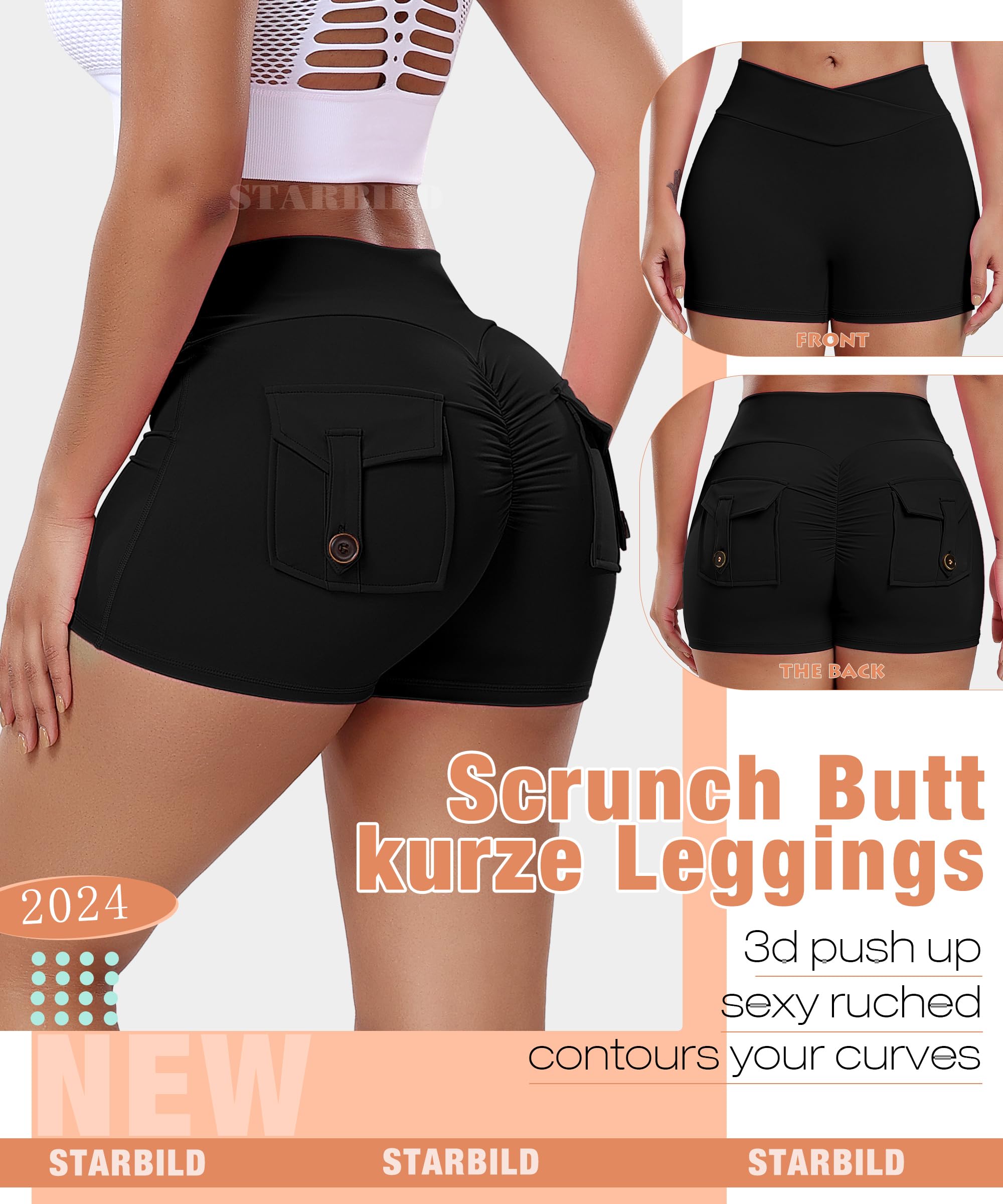 STARBILD Shorts Deportivo Push Up Mujer, Leggings Corto Cintura Alta Scrunch Butt, Mini Mallas pour Gym Fitness Yoga