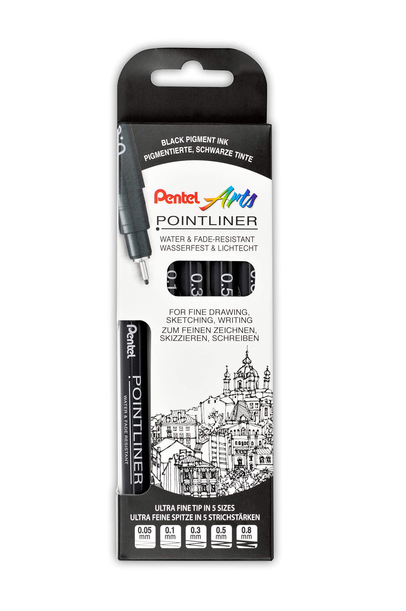 Pentel Pointliner S20P – Set 14 Pennarelli A Punta Fine, Da 0.03mm A 3.0mm, Inchiostro Pigmentato Nero, Seppia, Sanguigna, Grigio