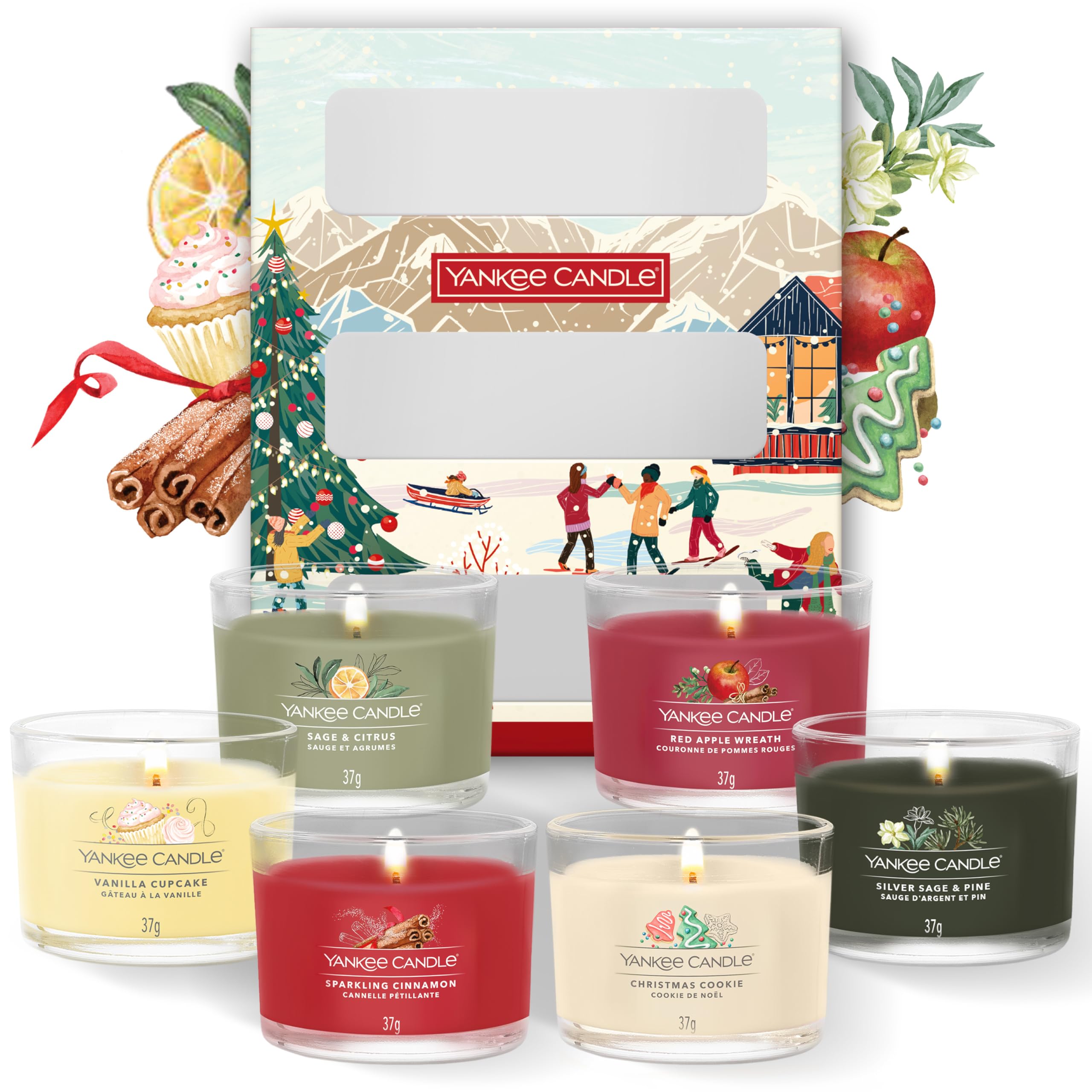 Yankee Candle Christmas Scented Candles Gift Set, 6 Filled Mini Votive Candles, Après Ski Collection, Perfect Christmas Gifts for Women assorted