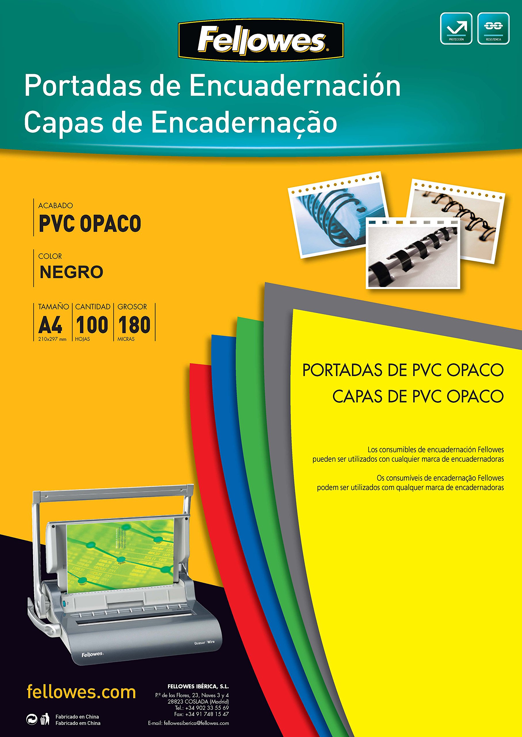 Fellowes 5100301 - Portadas para encuadernar de PVC opaco, A4, negro