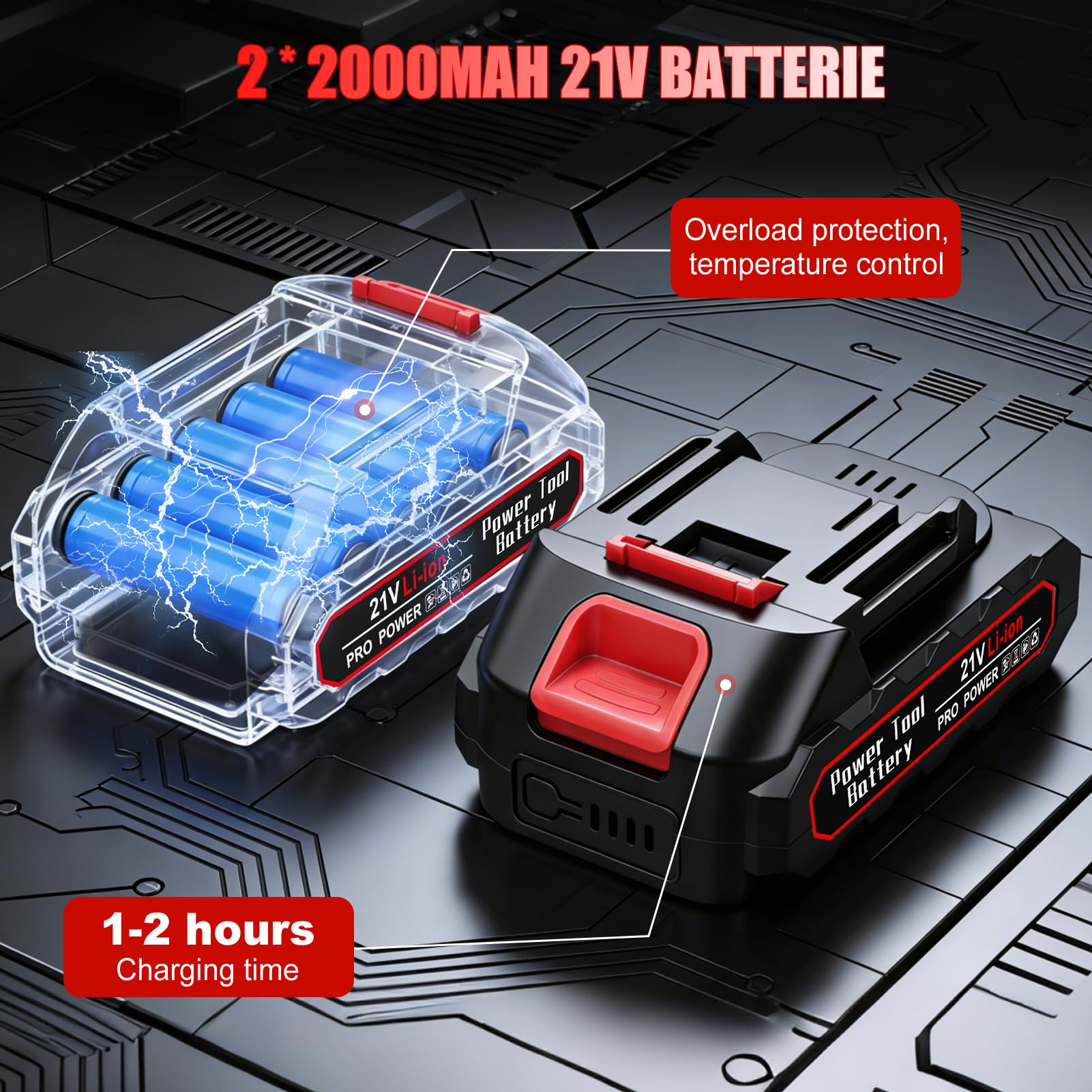 Sécateur électrique à batterie sans fil max 40 mm, brushless, avec 2 batteries de 2000 mAh, affichage LCD avec compteur de coupes, lames en acier SK5, pour jardins, branches, vergers, rouge