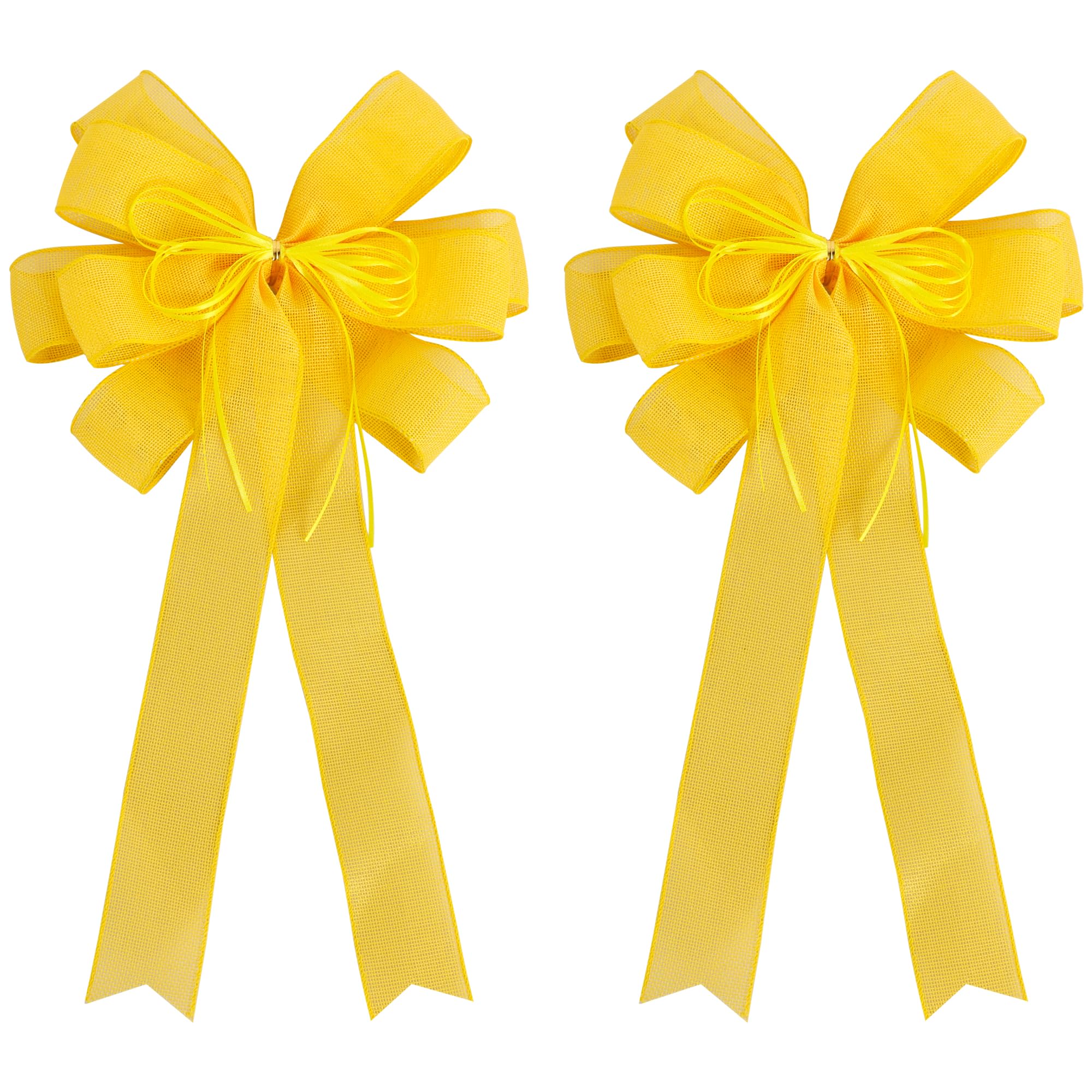 RIBBOOO 2 Pack Yellow Christmas Tree Bows 12x20inch Large Burlap Wreath Bow with Glitter String for Fall Thanksgiving Tree Topper,Home Front Door