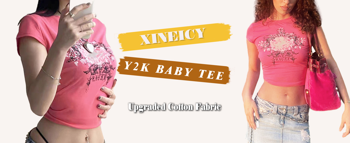 Xineicy Crop Tops for Women Short Sleeve Crew Neck 2000s Graphic