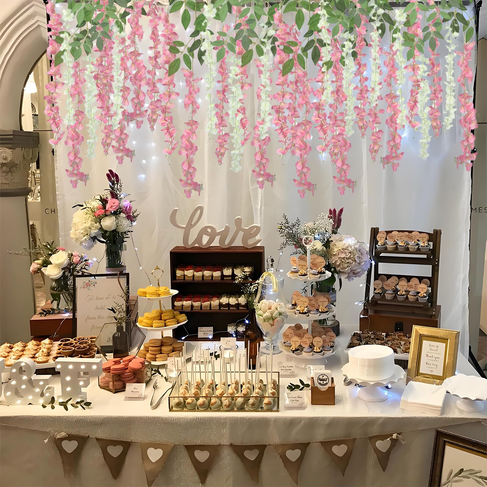 BIRDDIE 48 Stück Künstliche Glyzinien Hängende Blumen Kunstblumen Hängend Wie Echt Künstlich Hängeblumen für Outdoor Draußen Balkon Garten Hochzeit