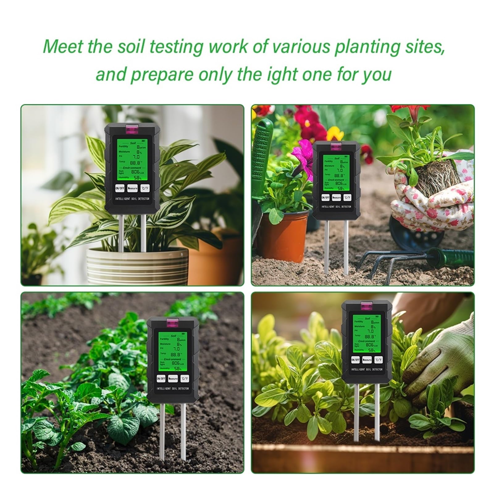 Humidimètre pour Sol, Testeur numérique Multifonction 6 en 1 de pH/température/humidité du Sol, Outil de Jardinage pour Le Jardinage et l'agriculture