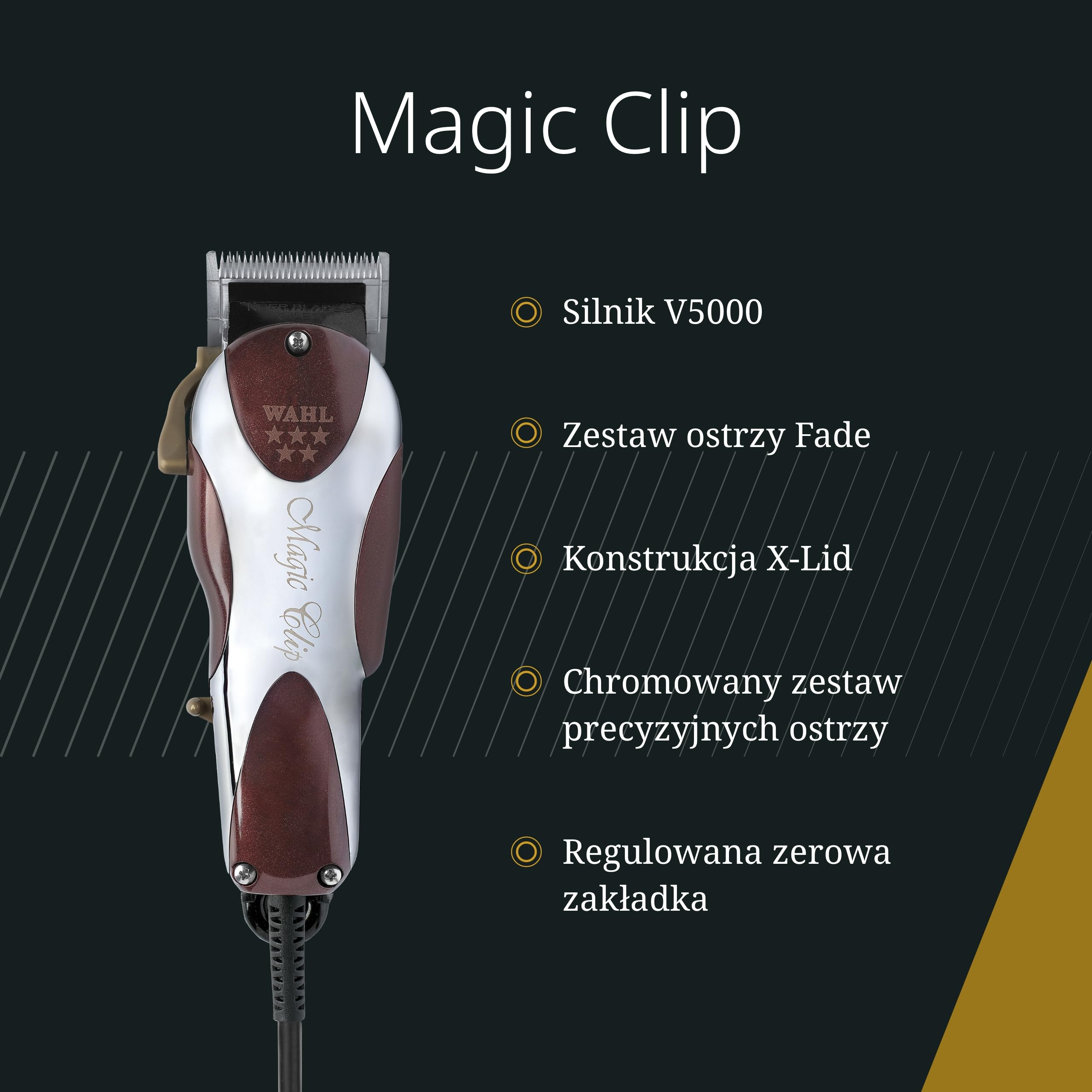 Wahl Magic Clip Maszynka do Zaników i Stopniowego Cieniowania | Maszynka do Zaników i Precyzyjnych Linii z Silnikiem V5000 i 8 Nasadkami Grzebieniowymi Premium do Gęstych Włosów