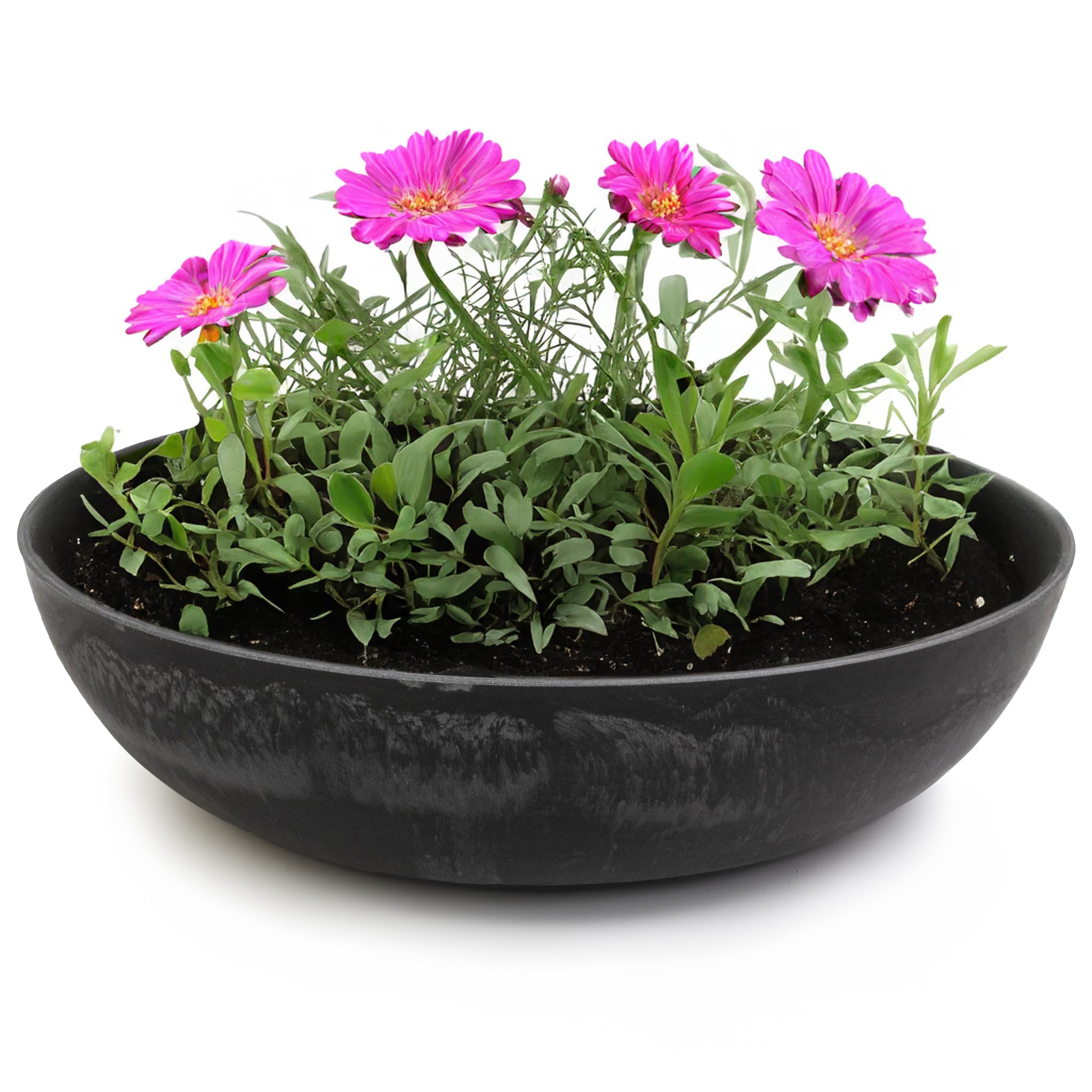 matches21 HOME & HOBBY Outdoor Plant Bowl in Black Marbled 30 x 9 cm Weatherproof Flower Bowl