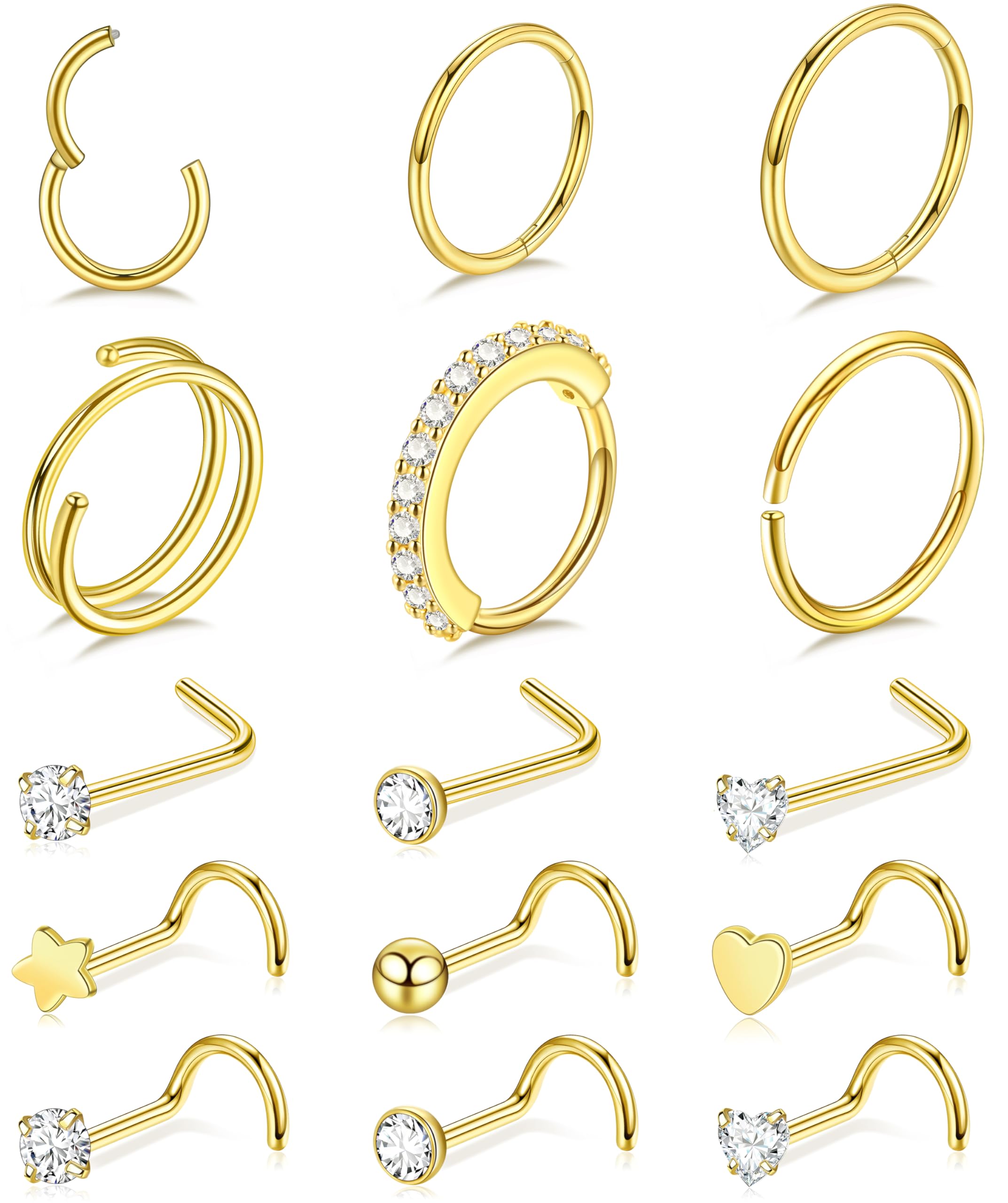 Nose Piercings Studs Hoop Nose Rings for Women Gold Plated