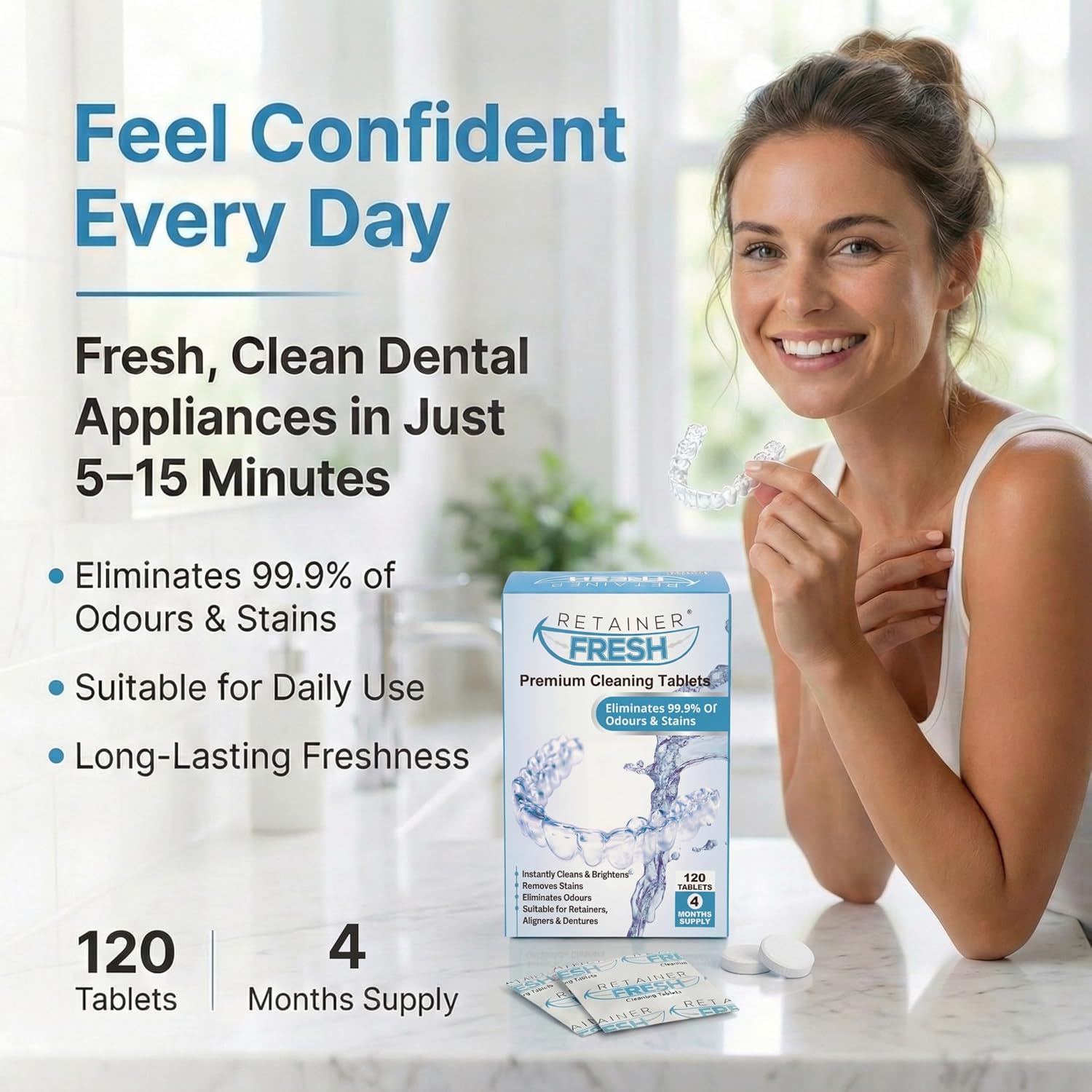 Retainer Fresh, comprimés limpiadoras para retenedores 120 - Mise en situation et utilisation