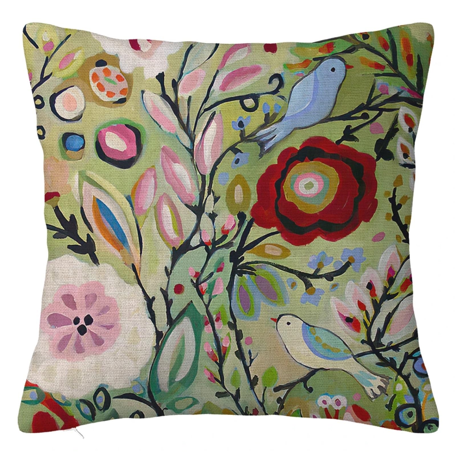 SHBHWS Branch Bird Flower Linen Pillowcase Sofa Cushion Cover Home Decoration 40x40 50x50 60x60 45x45 For Living Room Sofa(Color 24,450mm*450mm)