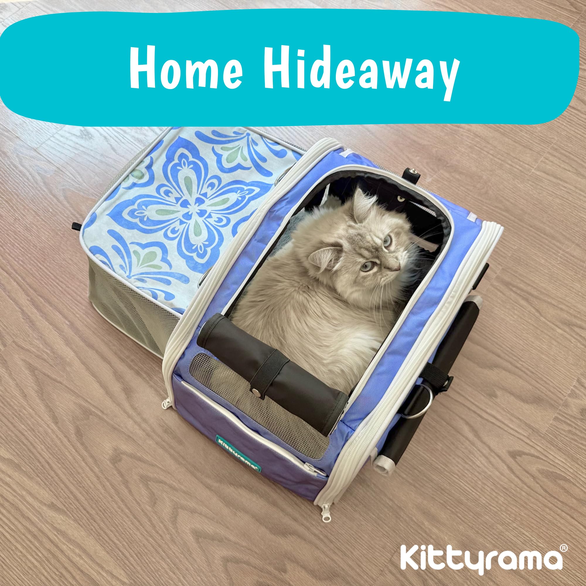 Kittyrama Soft-Sided Cat Carrier with Expandable Hideaway – Airline-Friendly Pet Travel Carrier, Top & Side Entry, Seatbelt Secure, Washable Mattress, Vet-Recommended Calming Den - image 8