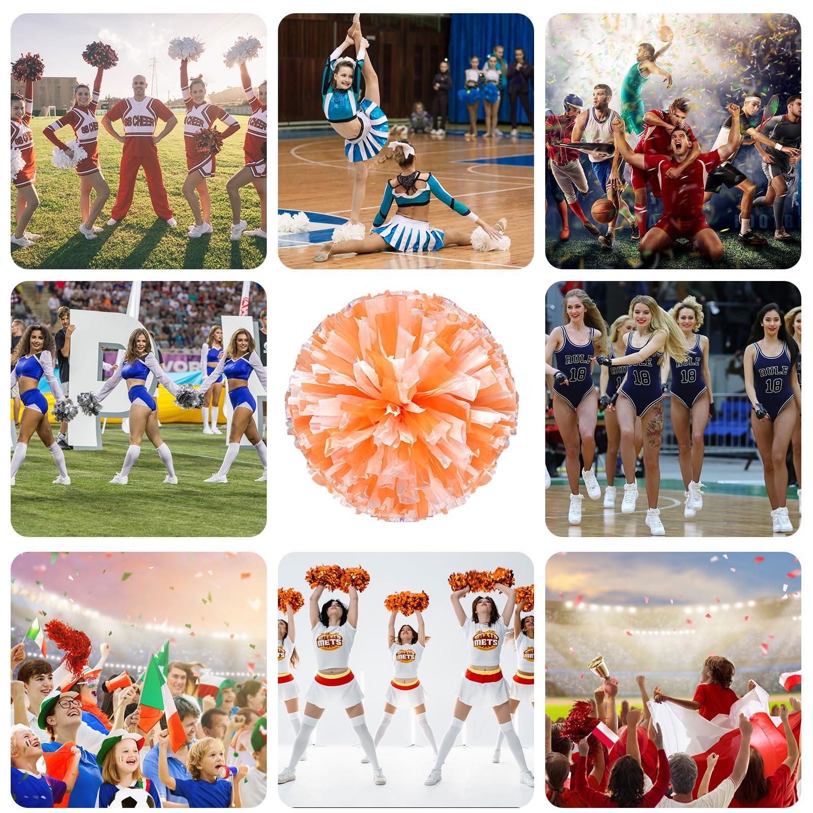 Pompony Cheer 10 sztuk, pompony cheerleaderek, ręczny zestaw drużyny sportowej, na imprezę, festiwal, dla dorosłych i dzieci, łatwy wzór (pomarańczowy + biały)