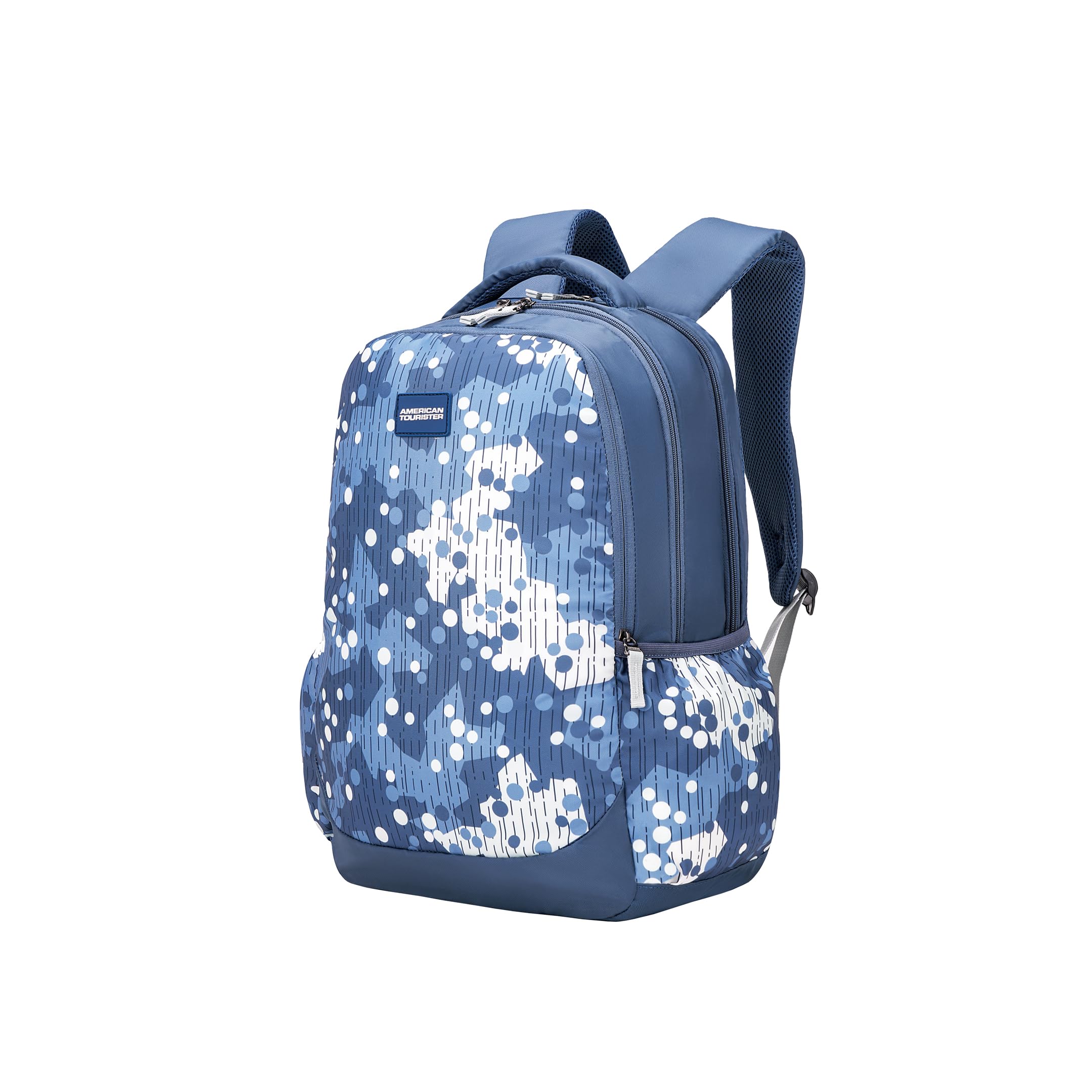 American Tourister Poppin Dot Stylish Backpack | 32L Volume | 3 Compartments | Ergonomic Design | School & College Bag for Men & Women | Blue | 1 Year Global Warranty