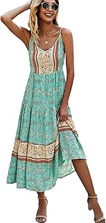 Women's Dresses Floral Adjustable Spaghetti Strap V Neck Boho Long Maxi Dress Summer Beach Flowy Ethnic Sundress - Buy now