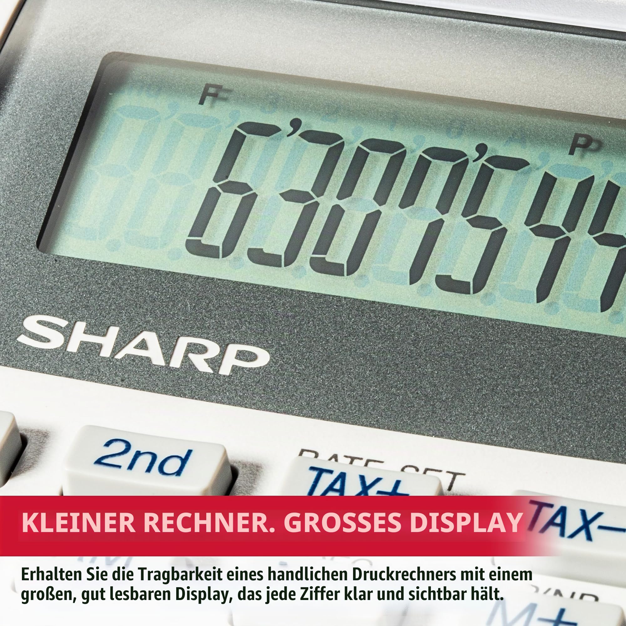 Sharp Druckender Mini-Tischrechner EL-1611V (12-stellige LCD-Anzeige, schwarz rote Druckfarben) grau