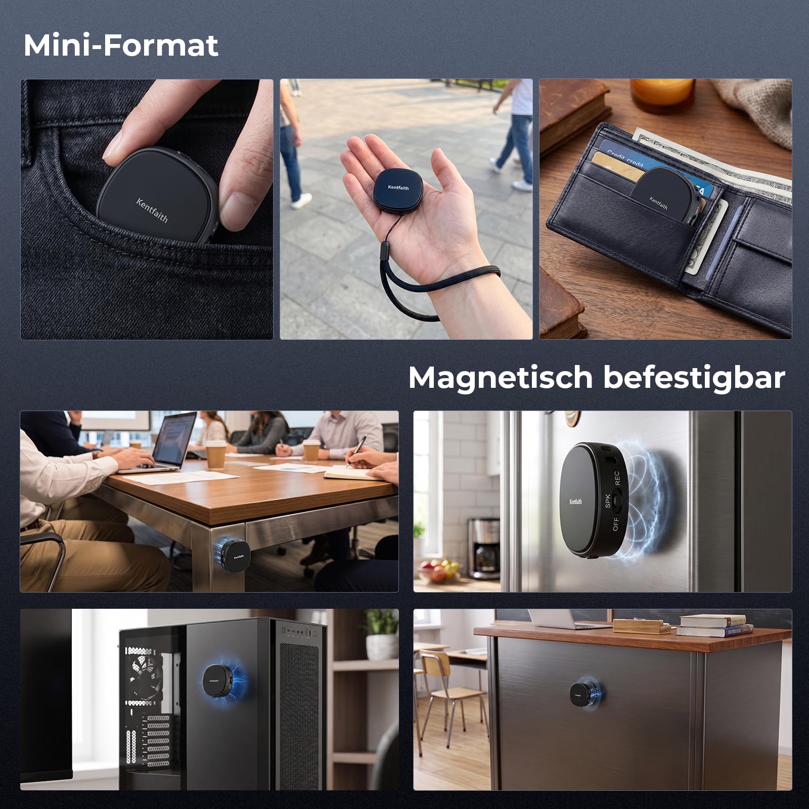 Kentfaith Mini Grabadora de Voz Magnética 128GB | Activación por Voz, Reducción de Ruido DSP, 25H de Batería, Grabadora Digital USB-C para Reuniones, Clases e Entrevista