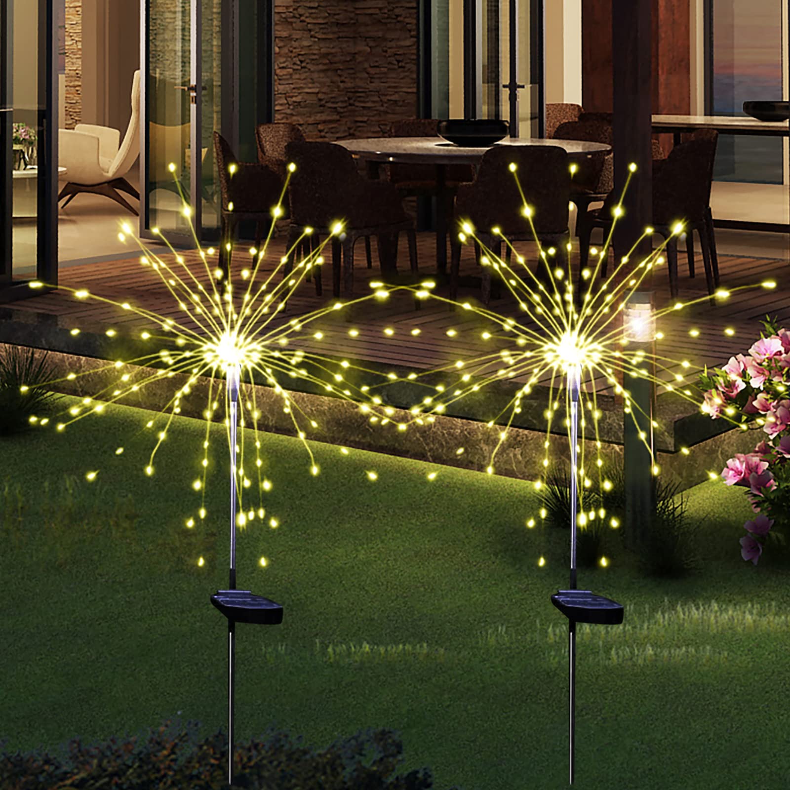 Christmas Solar Garden Firework Lights Outdoor Waterproof 2 Pack Solar Powered Art Stake Twinkle Lighting for Outside Decor, 120 LED Sparklers String Lights for Yard Party Decorations (Warm White) — image 1