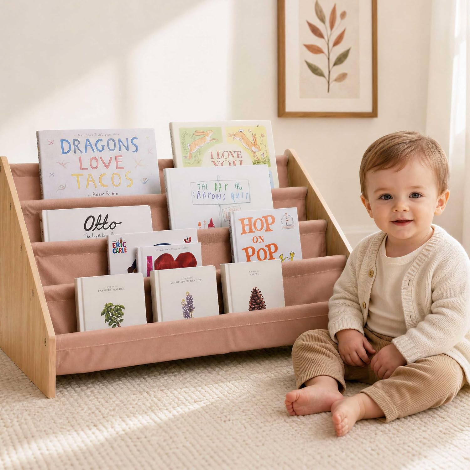 Decorative Wooden Bookshelf for Kids Rooms - Easy Install Montessori Shelf