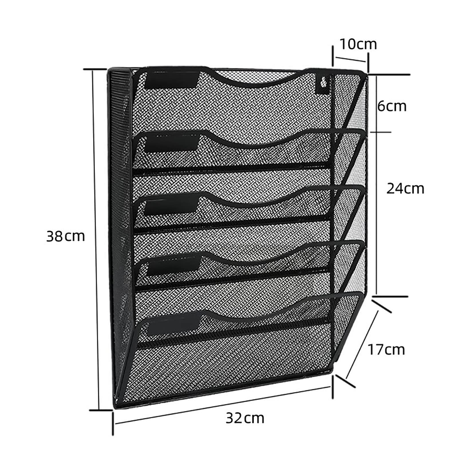Porta letteratura a parete in rete, Organizzatore for riviste in metallo a 5 strati, formato A4, for bagno o ufficio, for libri, tablet e giornali, nero(Black)