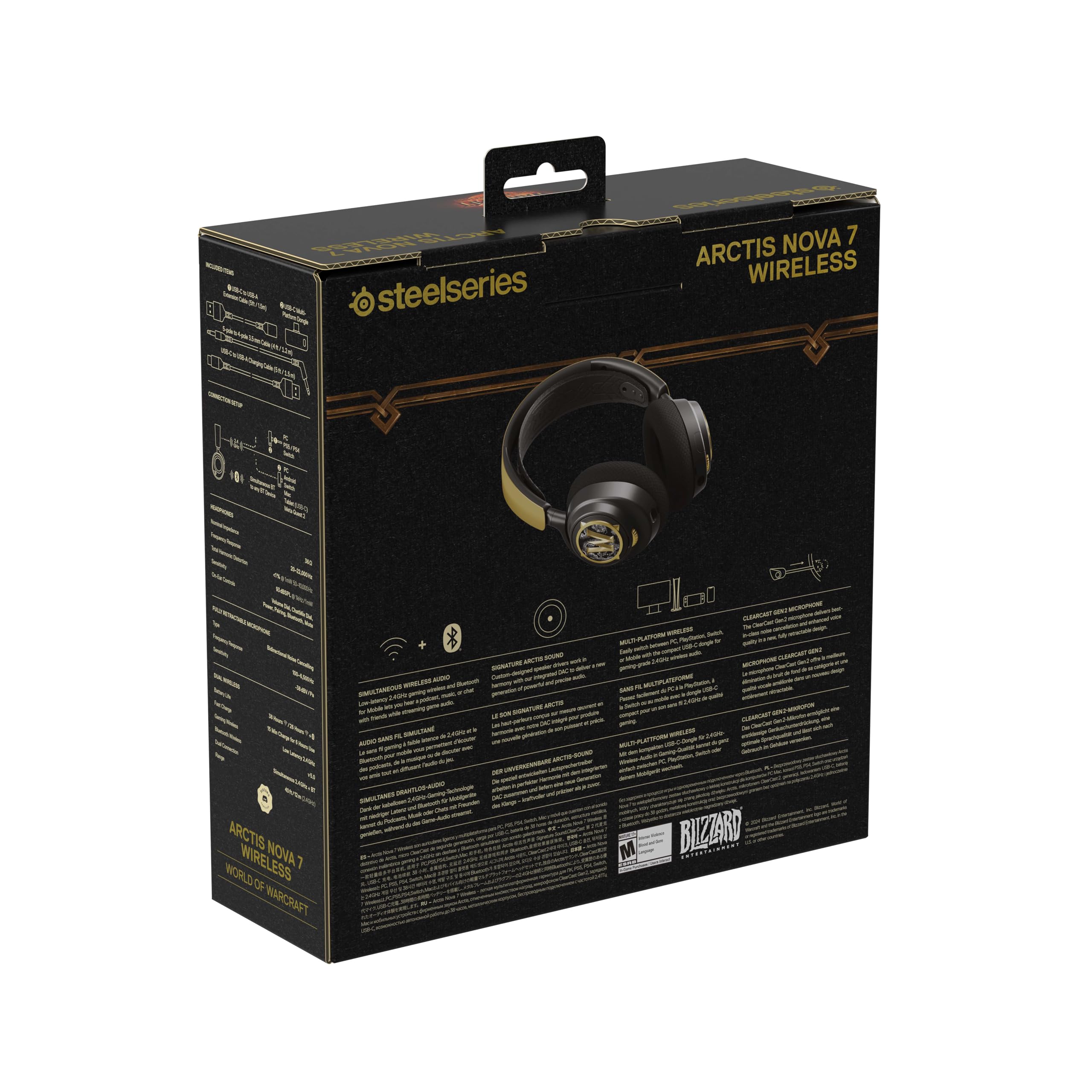 SteelSeries Arctis Nova 7 - Casque sans Fil Multi-Plateforme - World of Warcraft Edition - Objets en Jeu Inclus - 2,4 GHz + Bluetooth mixable - Batterie USB-C 38h - PlayStation, PC, Switch