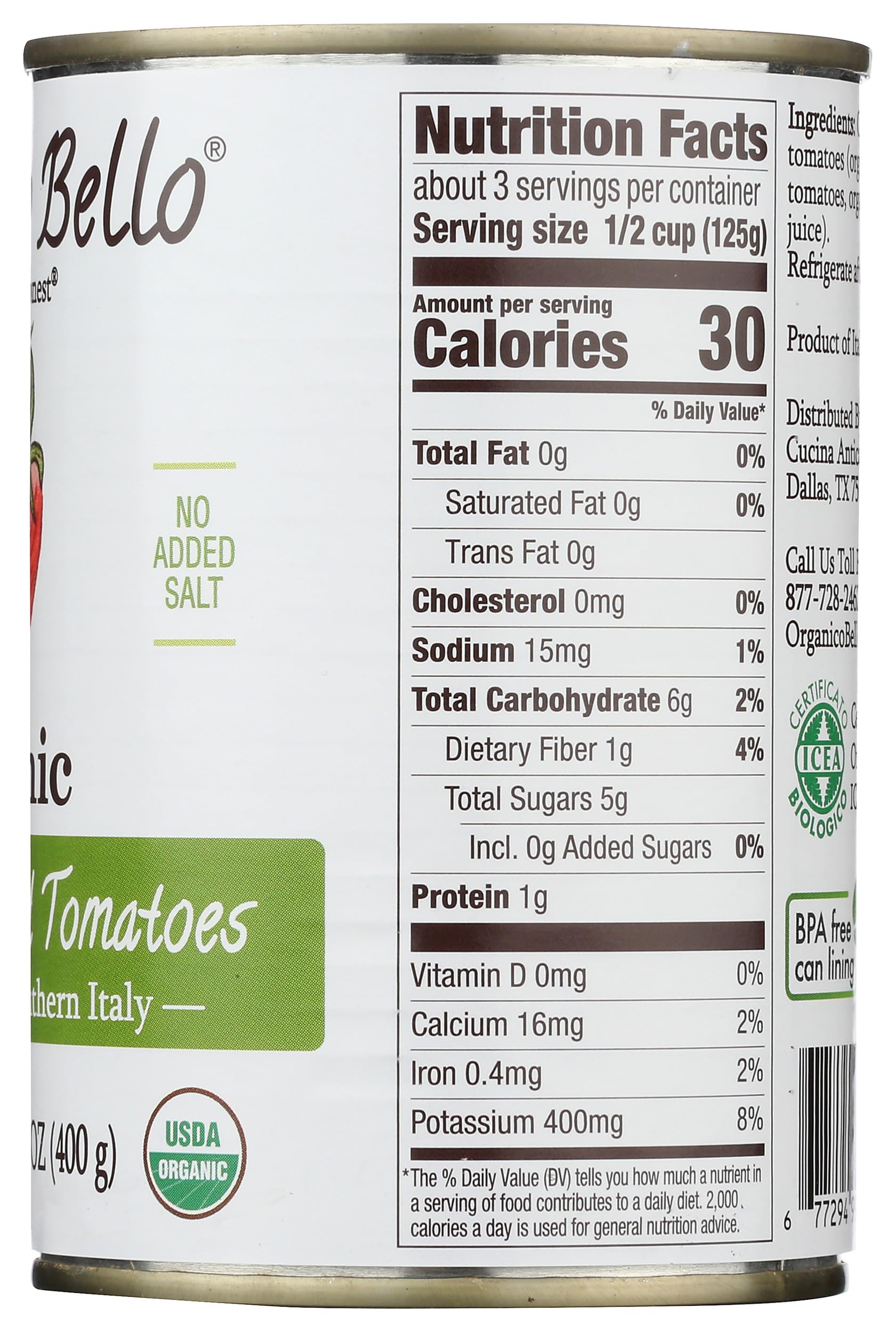 ORGANICO BELLO Organic Diced Tomatoes, 14.28 OZ