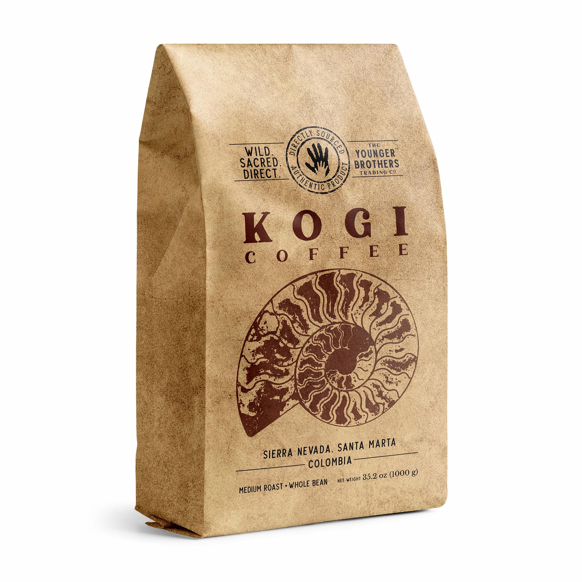 The Younger Brothers Trading Co. Kogi Coffee | Indigenous Wild Organic Whole Bean | Ethically Sourced Single Origin Colombian Coffee | Kogi Espresso Roast (35.2 Ounce (Pack of 1))
