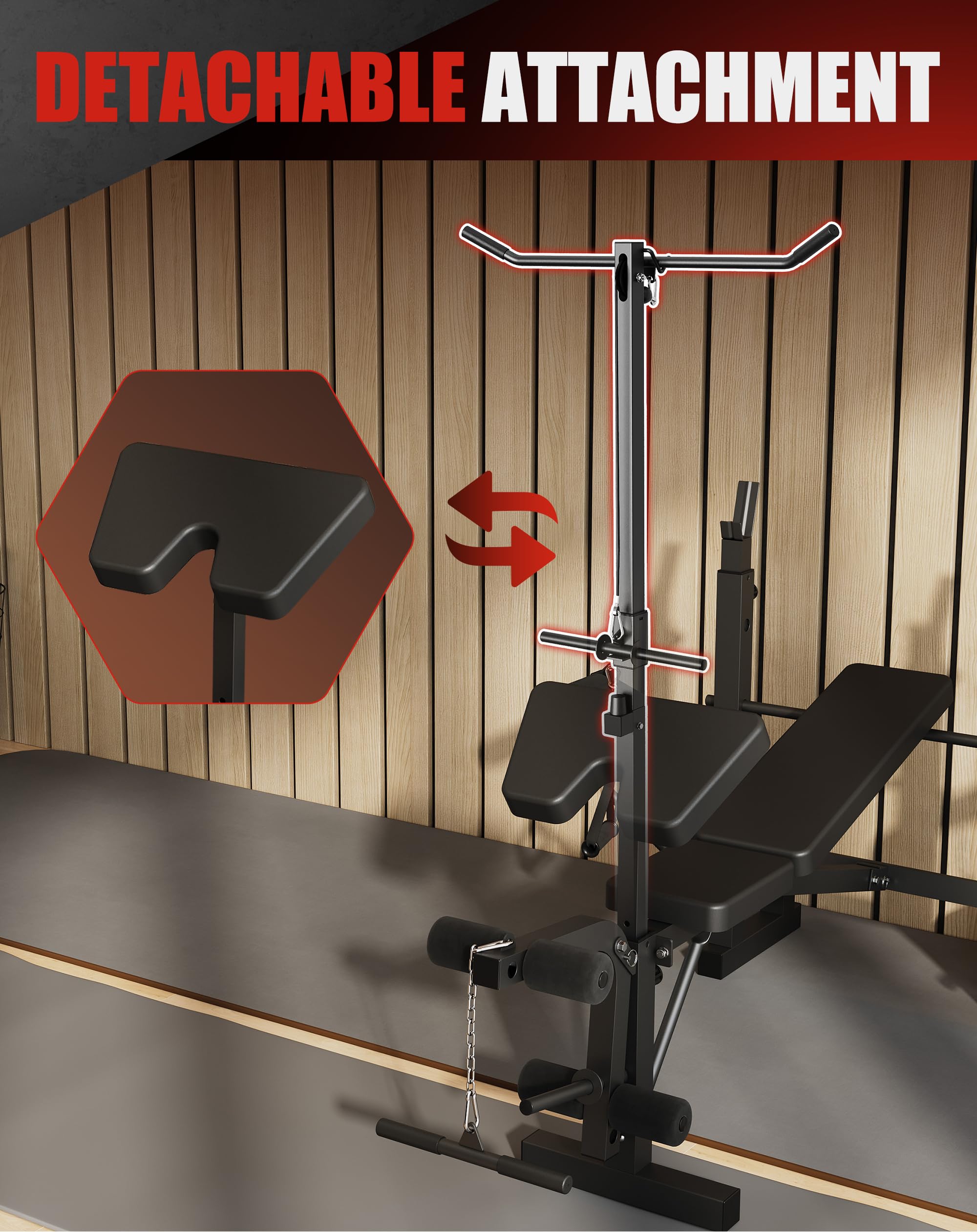 Zstar 7-in-1 Hantelbank Set für Krafttraining – Verstellbare und klappbare Trainingsbank mit Squat Rack, Beinstrecker, Curlpult, Lat-Zug – Flach- & Schrägbank für Gewichtheben im Home Gym