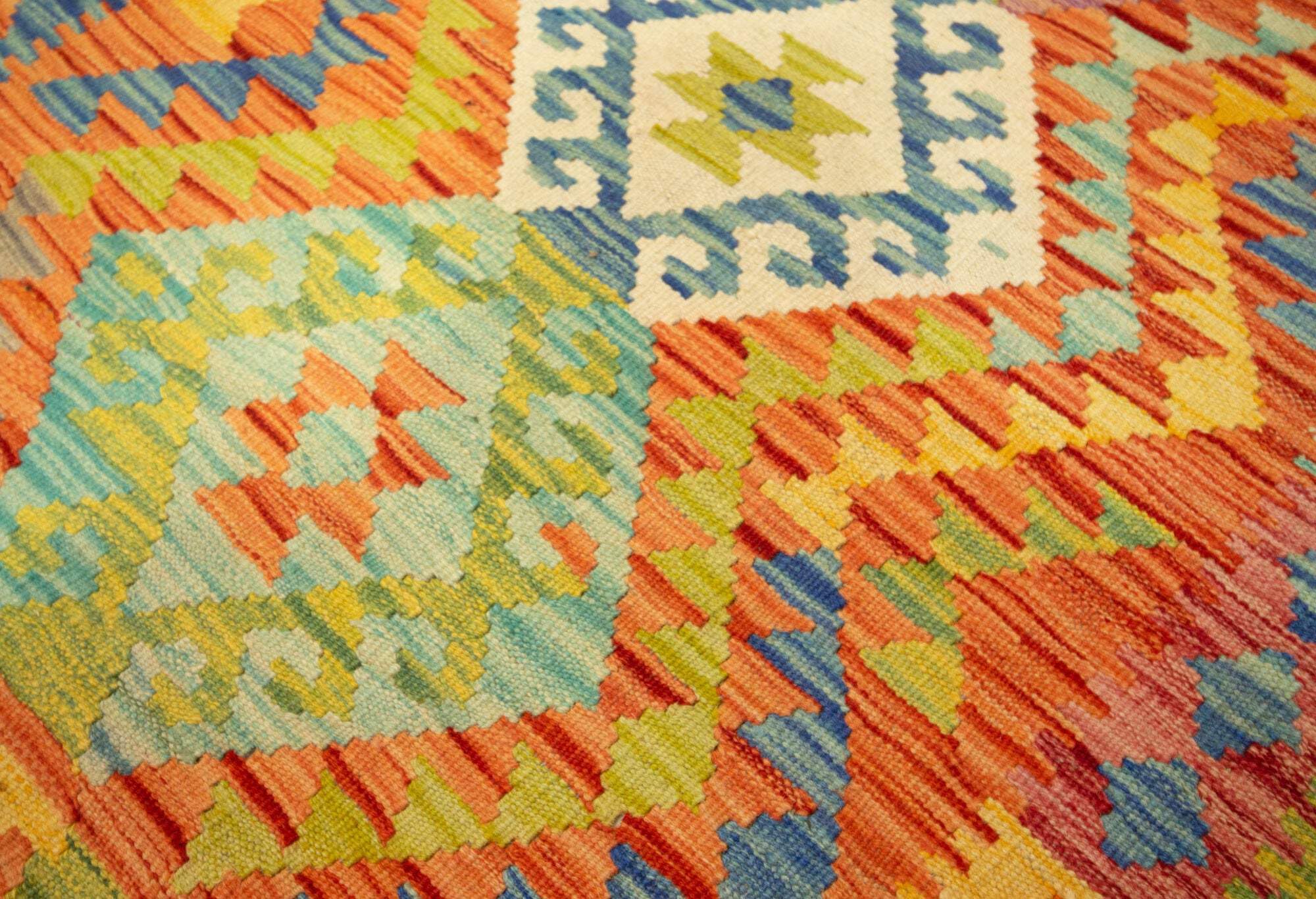 Tapis Kilim 100 % laine 150 x 101 cm, fait à la main, pièce unique style Herat Boho multicolore, tissu plat, tapis d'entrée et chambre
