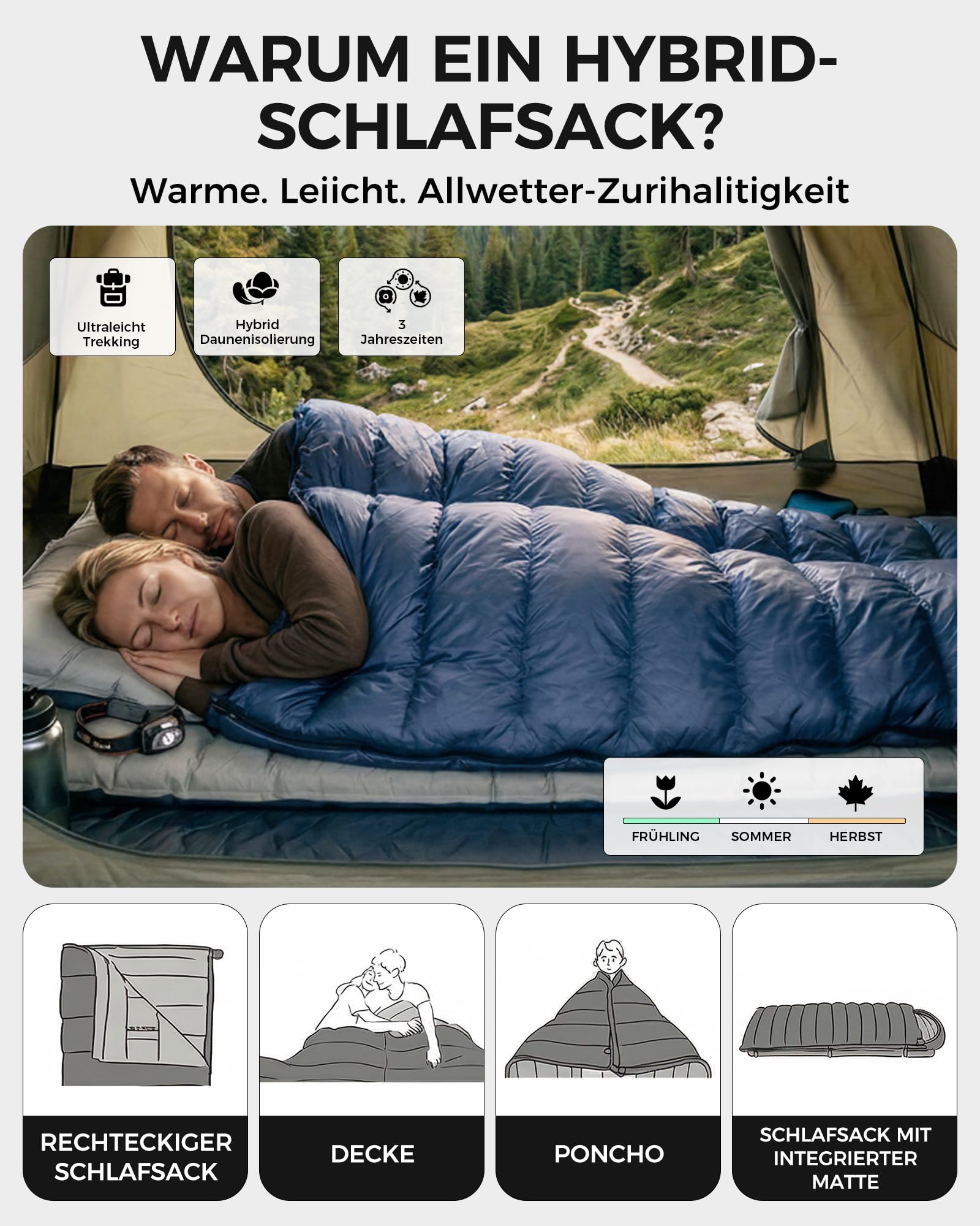 schlafsack mit integrierter matte ATEPA 3-in-1 Hybrid Daunenschlafsack, Ultraleicht 3 Jahreszeiten Isomatten-Befestigung & Kompressionssack, Camping Schlafsack für Frühling Sommer Herbst, Komfort 4°C/Limit -1°C Sport & Freizeit Frame Color:Fluorescent Red Bodenmais | Mountainbike youth-med