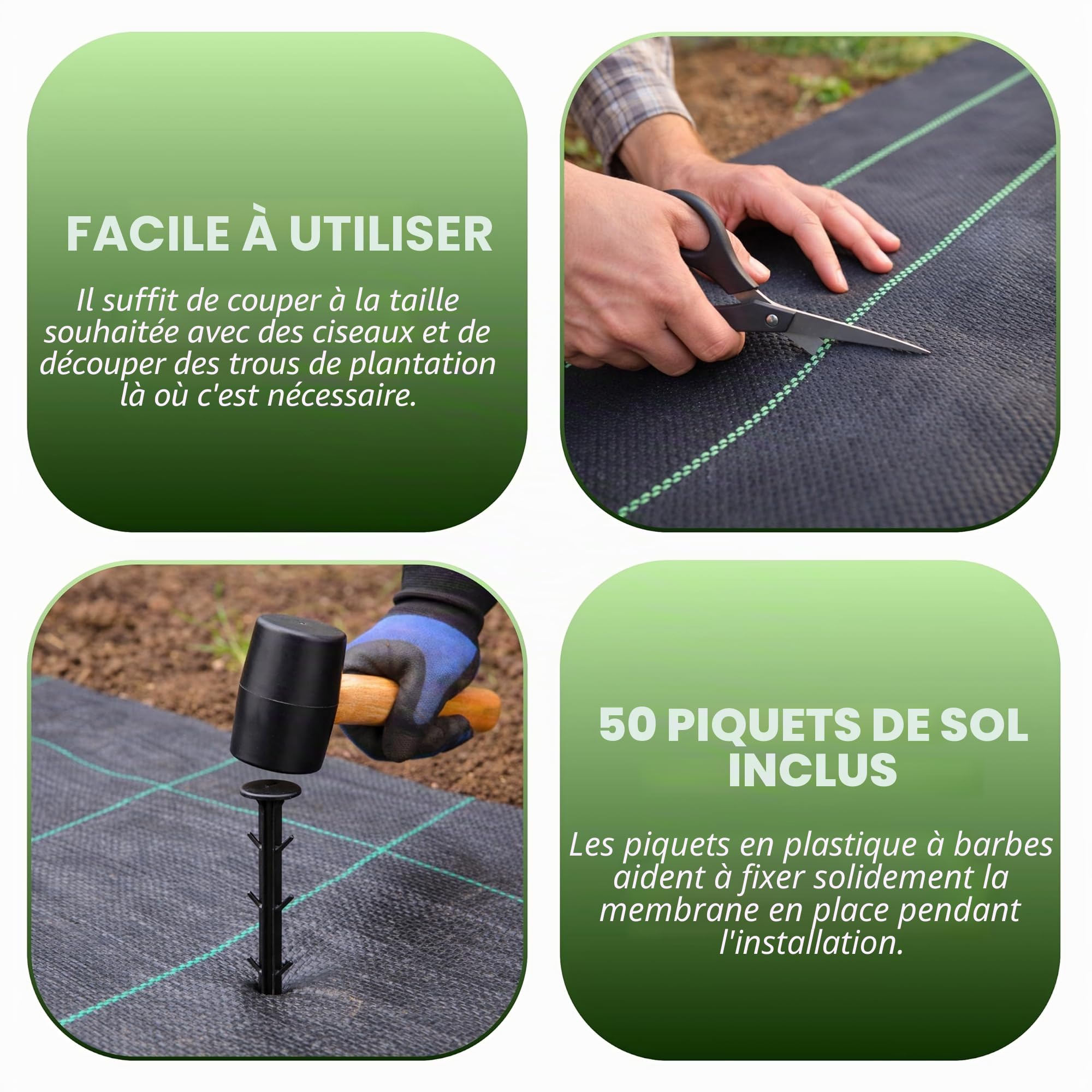 BÂCHE DE PAILLAGE GARDEN MILE® TRÈS RÉSISTANTE 2 M X 50 M, PROTECTION CONTRE LES MAUVAISES HERBES, TOILE DE PAILLAGE, MEMBRANE POUR JARDINS ET ALLÉES