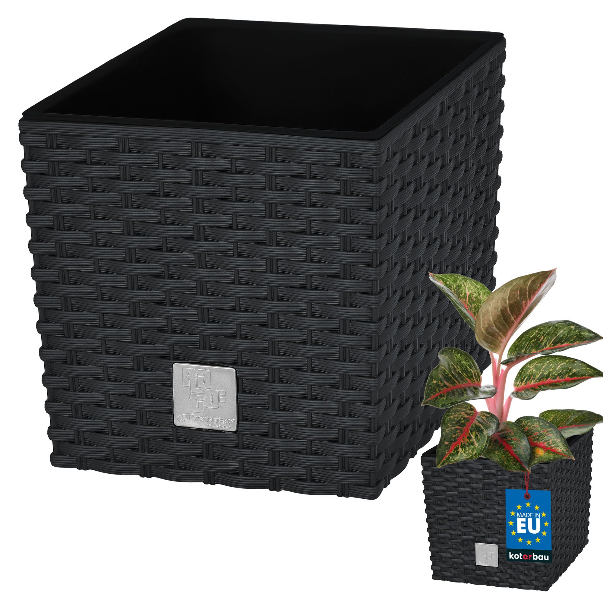 KOTARBAU® Macetero con Maceta Interior, 260 mm, Ratan sintético, Antracita - Gris Oscuro, Maceta Rato con patrón de Trenzado Que imita el Mimbre, Maceta Interior separada, extraíble, Cesta — view 37