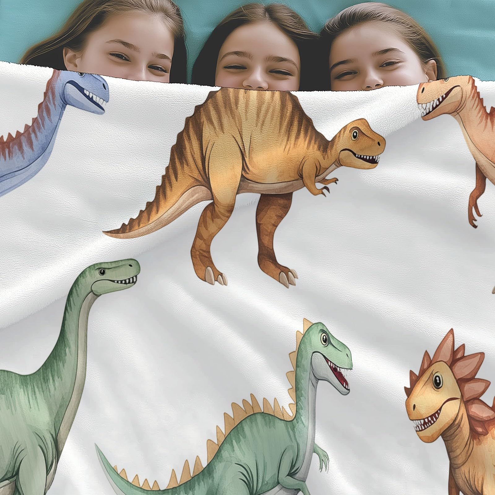Koc flanelowy 220 x 240 cm Dinozaur Akwarela Puszysty koc z mikrofibry, na sofę i łóżko, miękki i ciepły koc flanelowy, lekki