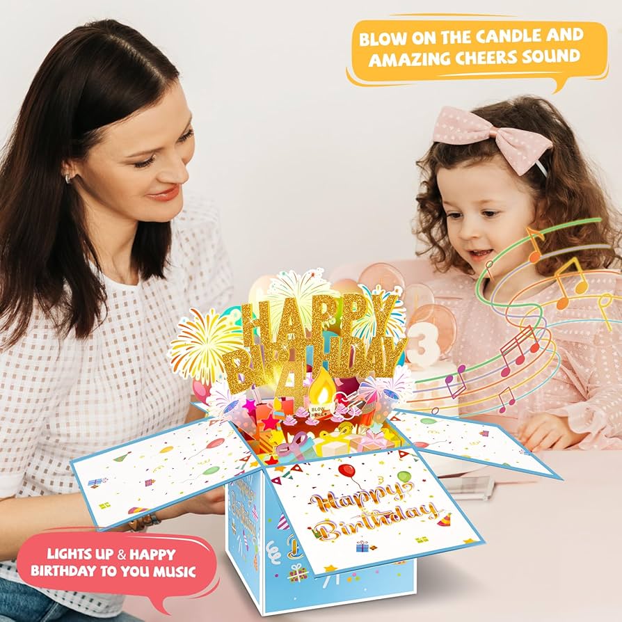Amazon.com : Tnvee 4TH Birthday Cards with Lights Music, 3D
