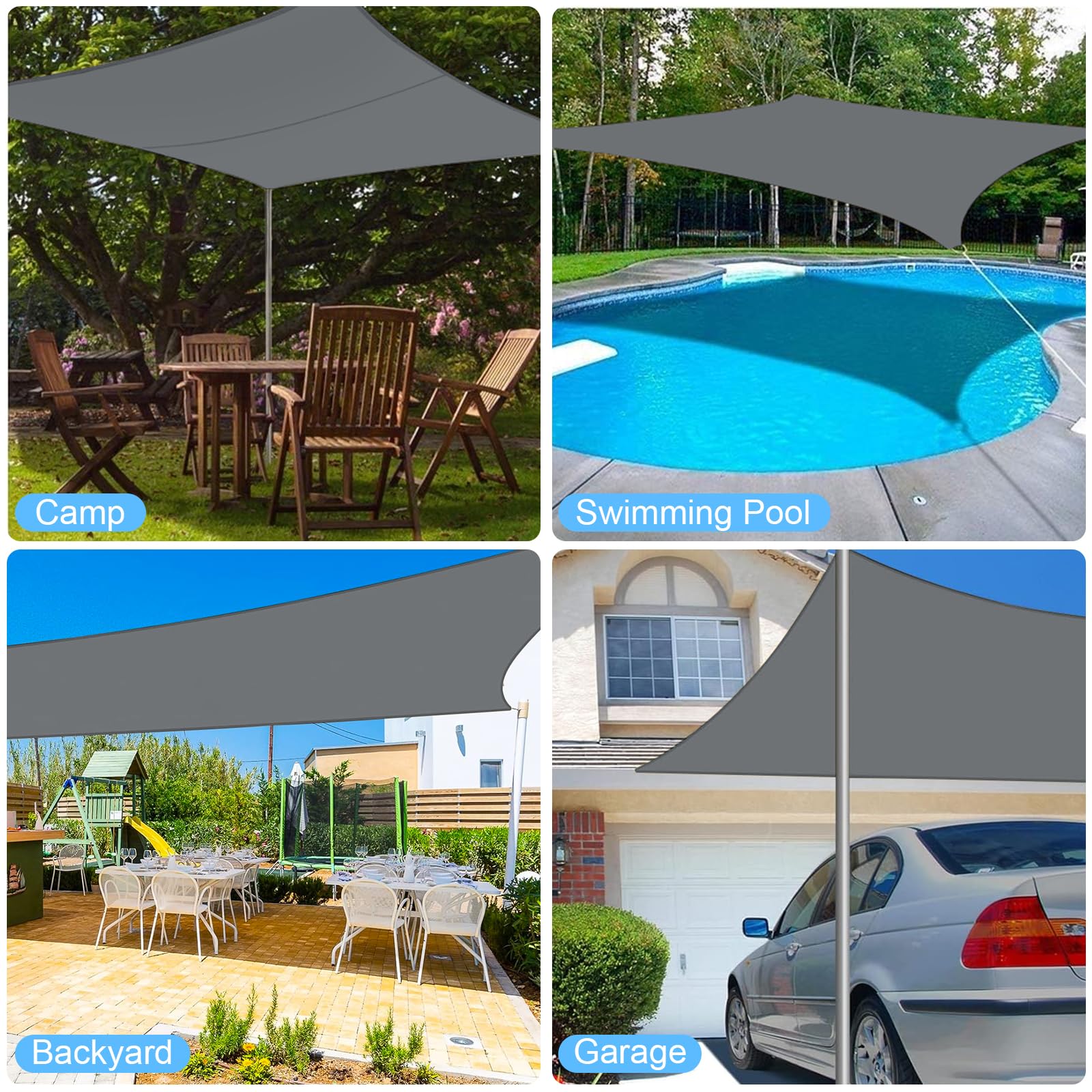 Vela Ombreggiante Rettangolare 3x4 m, Tenda da Sole per Esterno, Impermeabile Protezione UV 95%, Tenda a Vela per Terrazza, Giardino, Balcone, Campeggio (Grigio)