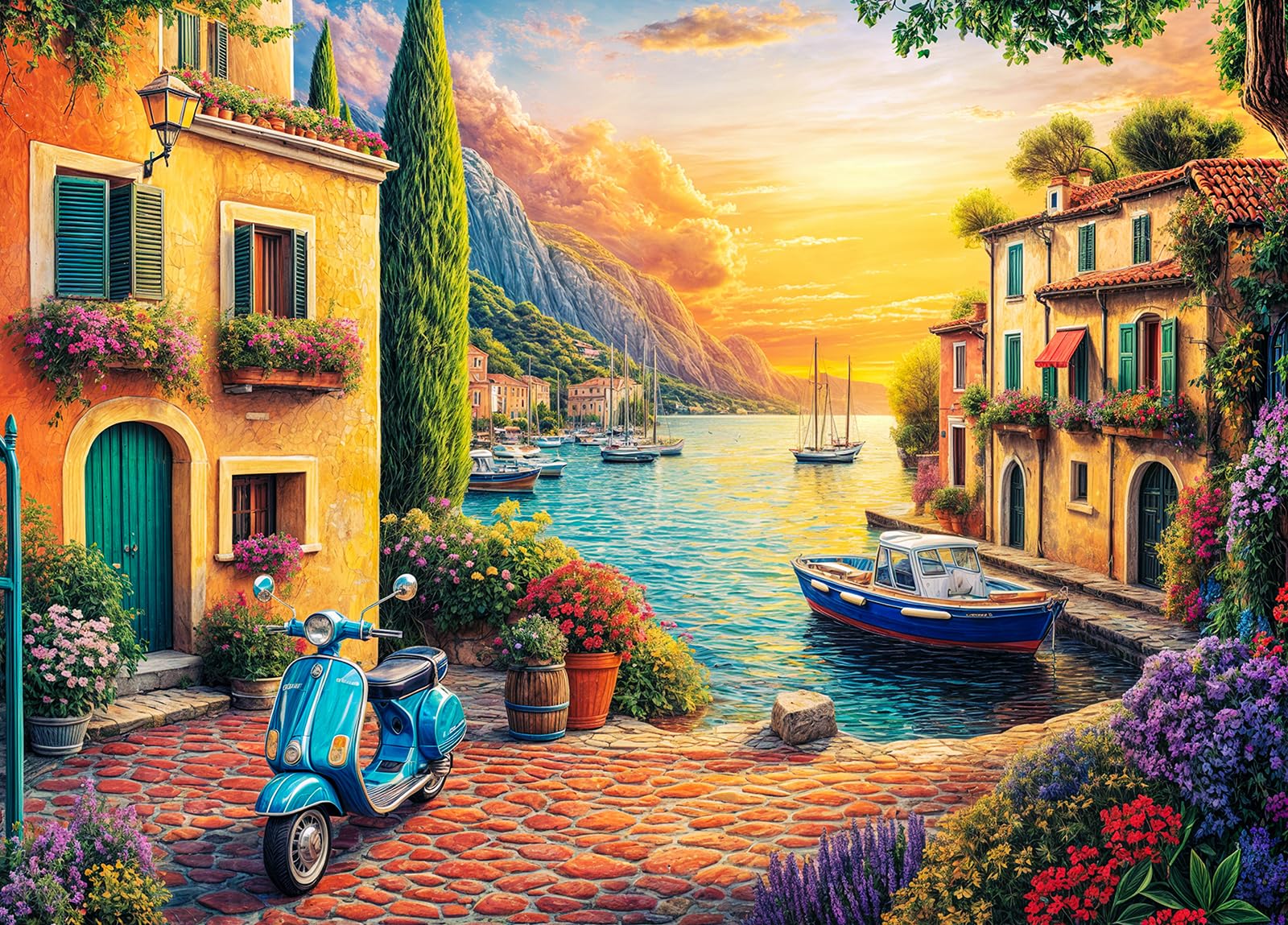 Cozy Harbour Jigsaw Puzzles for Adults 1000 Jigsaws Mediterranean Village 1000 Piece Jigsaw Puzzles for Adults